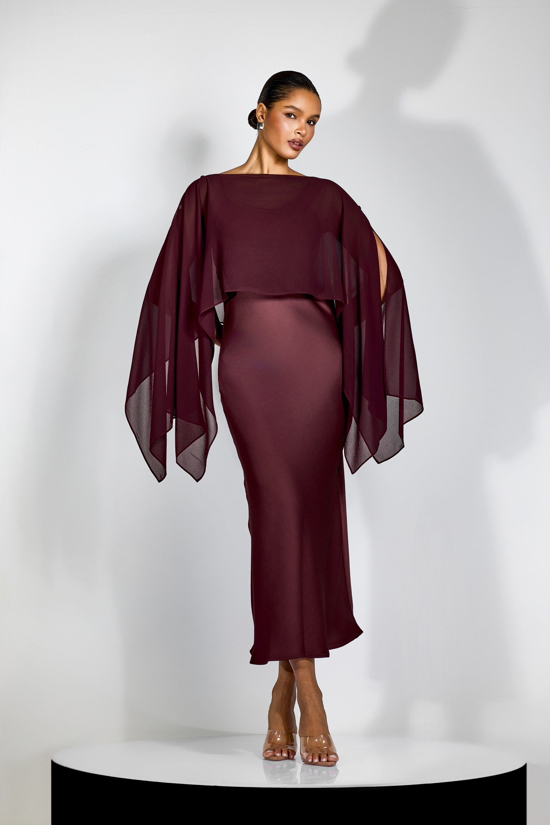 Elena Spaghetti Strap Maxi Dress With Cape Blouse