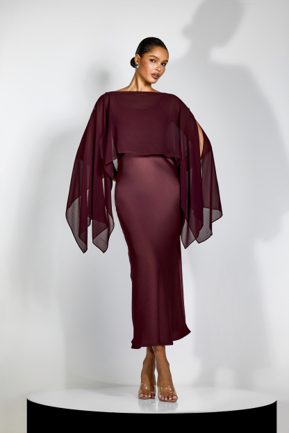 Elena Spaghetti Strap Maxi Dress With Cape Blouse