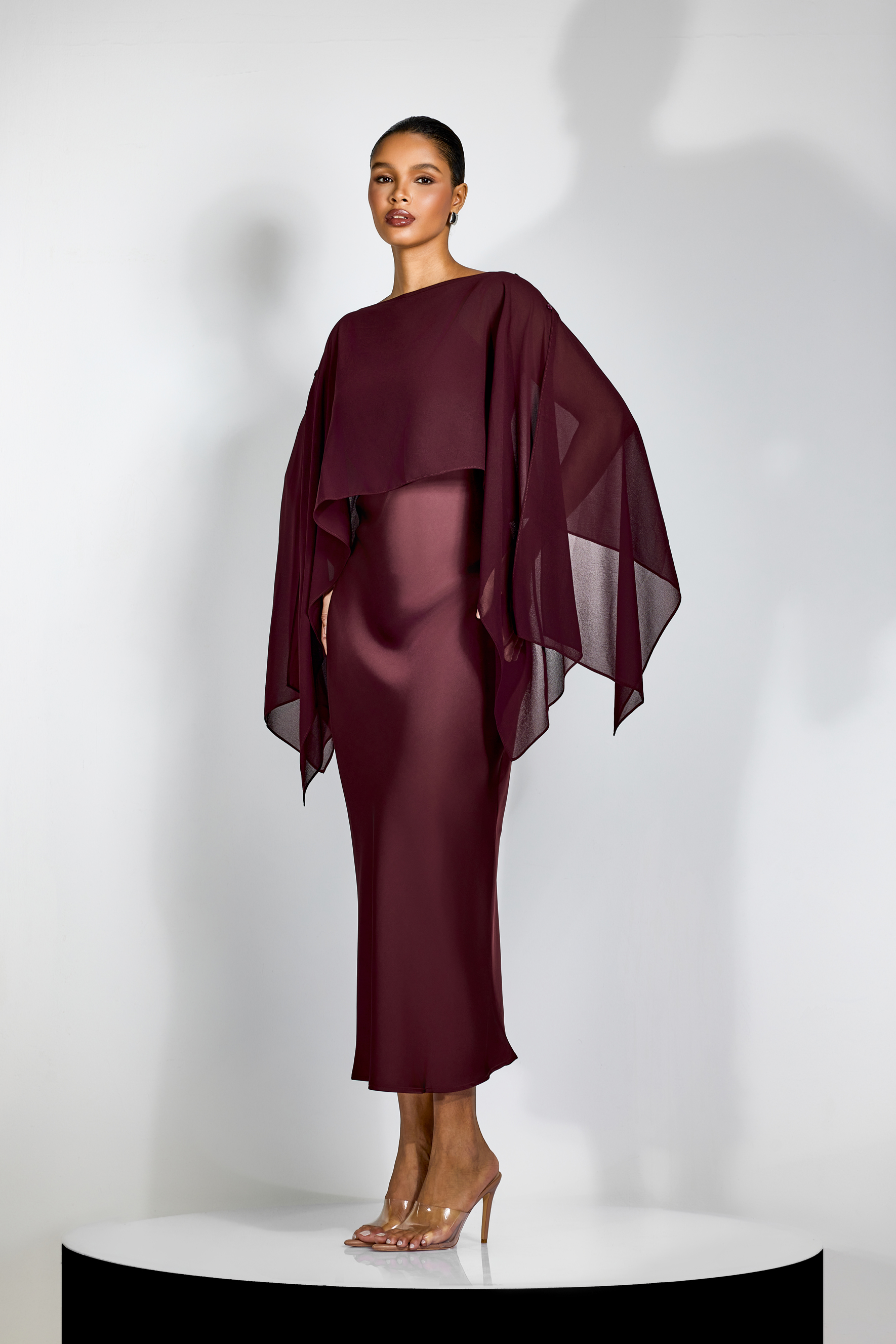 Elena Spaghetti Strap Maxi Dress With Cape Blouse