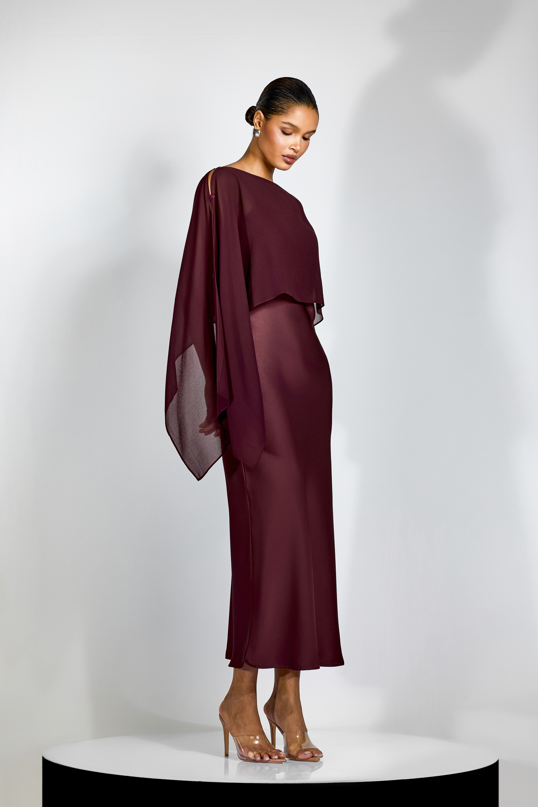 Elena Spaghetti Strap Maxi Dress With Cape Blouse