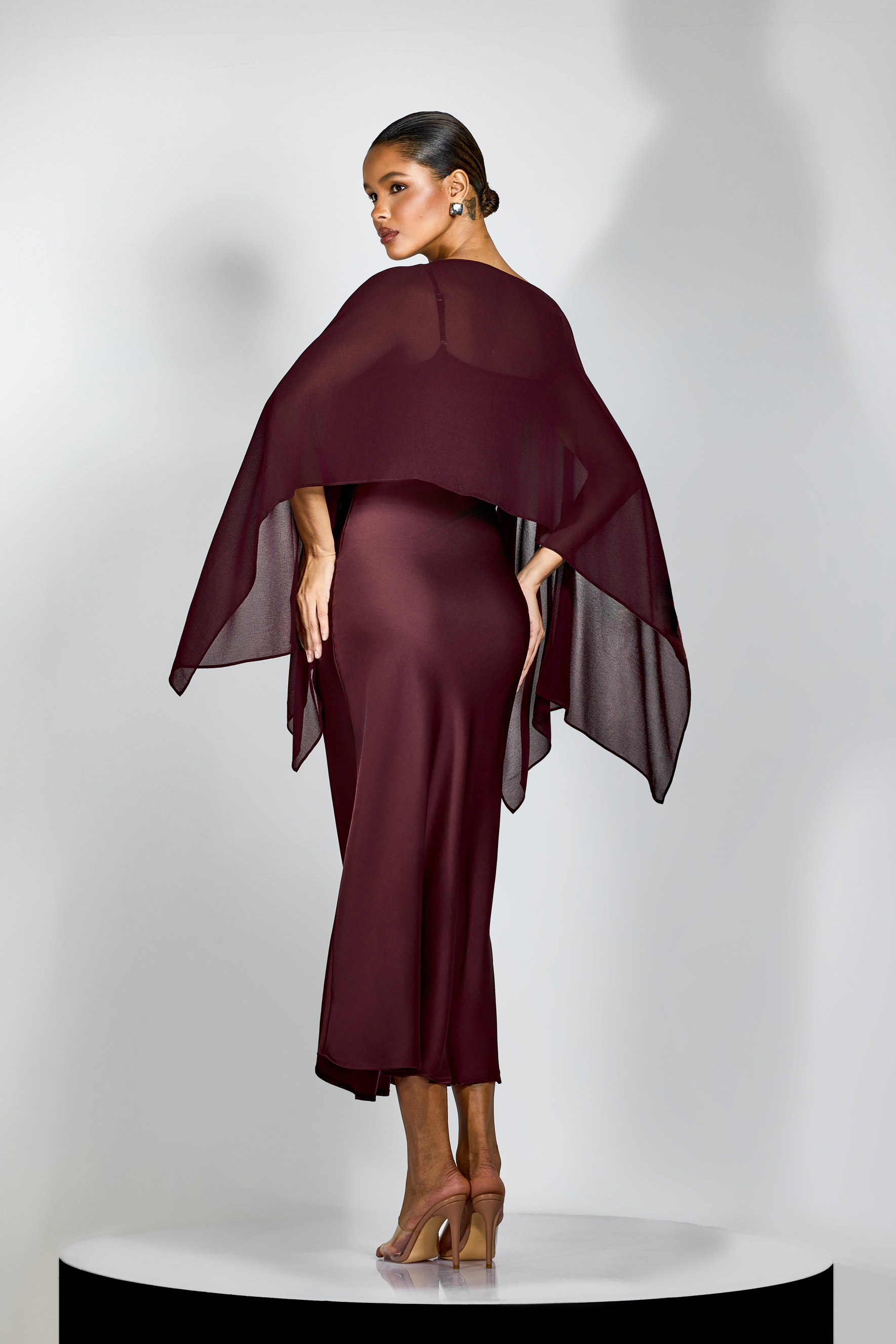 Elena Spaghetti Strap Maxi Dress With Cape Blouse