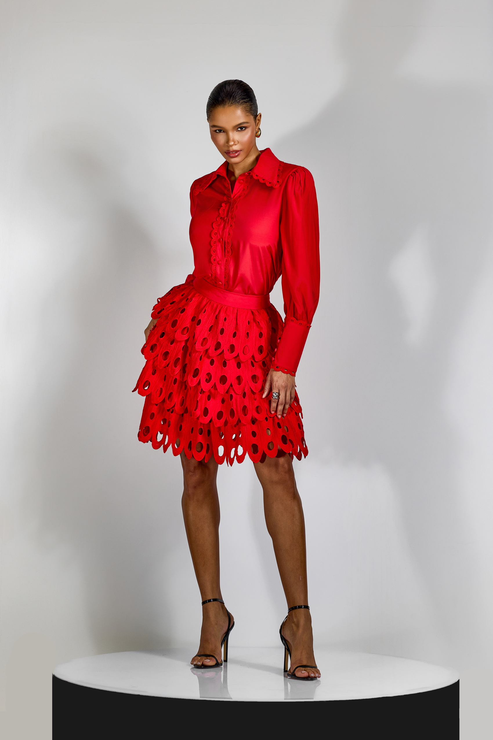 Jessie Long Sleeve Shirt & Tiered Eyelet Skirt Set