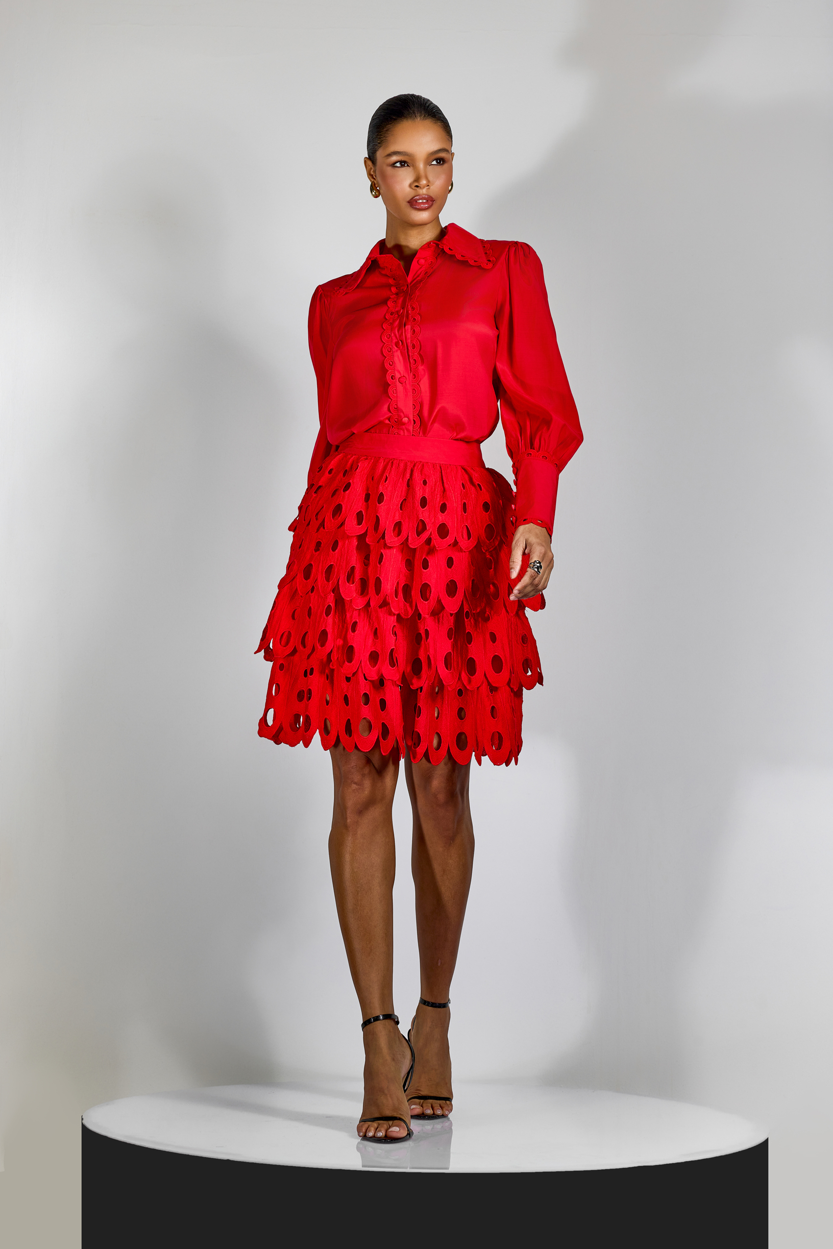 Jessie Long Sleeve Shirt & Tiered Eyelet Skirt Set