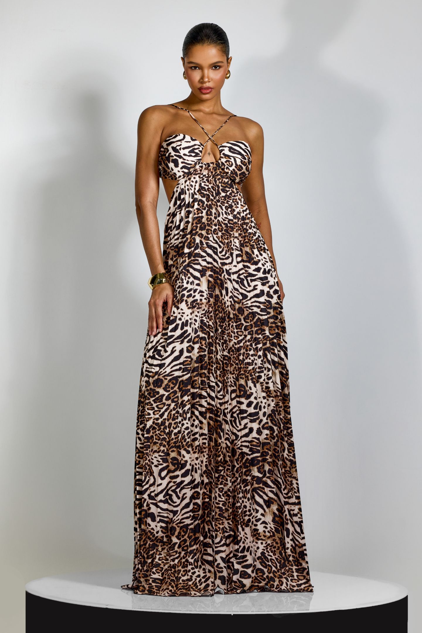 Megan Leopard Print Cutout Maxi Dress