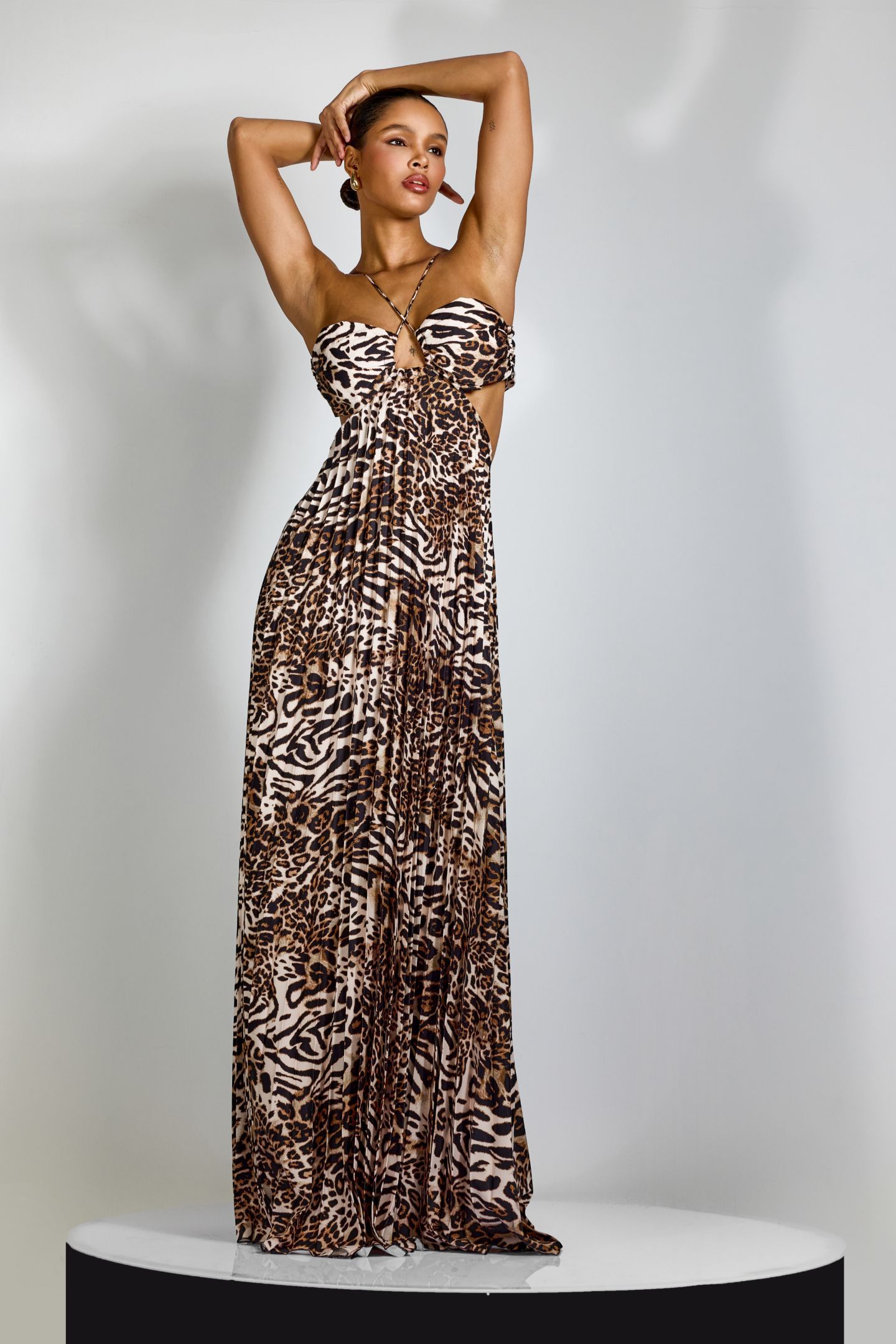 Megan Leopard Cutout Maxi Dress | Halter Backless Wild - sunfere