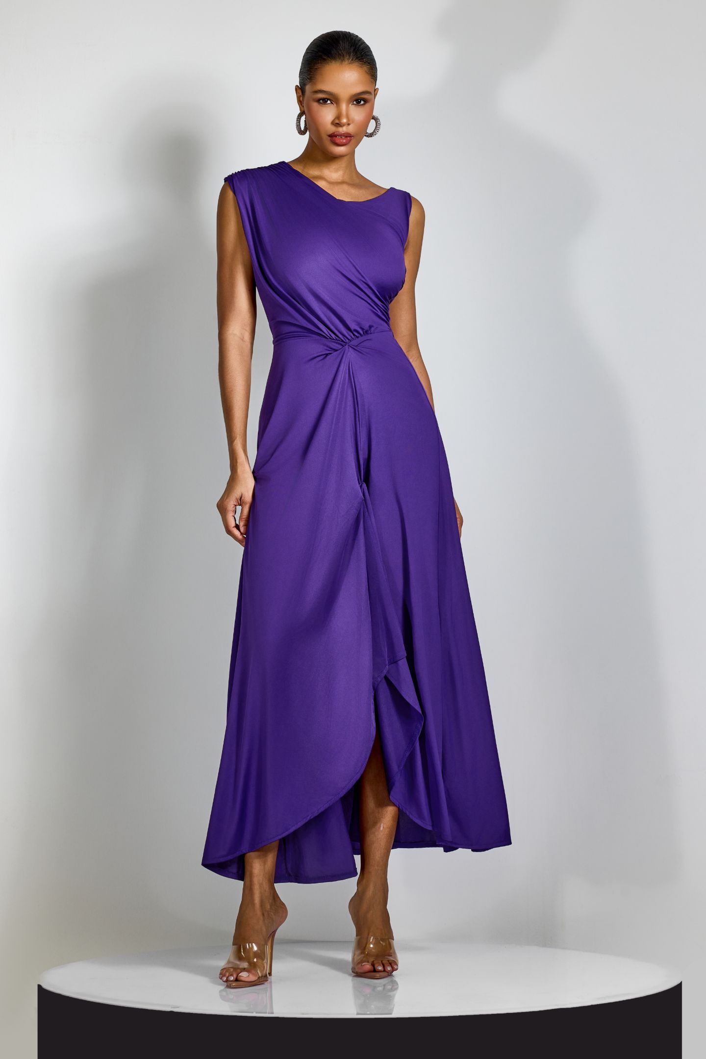 Veleda Asymmetric Neck Draped Maxi Dress - Casual Maxi Dresses