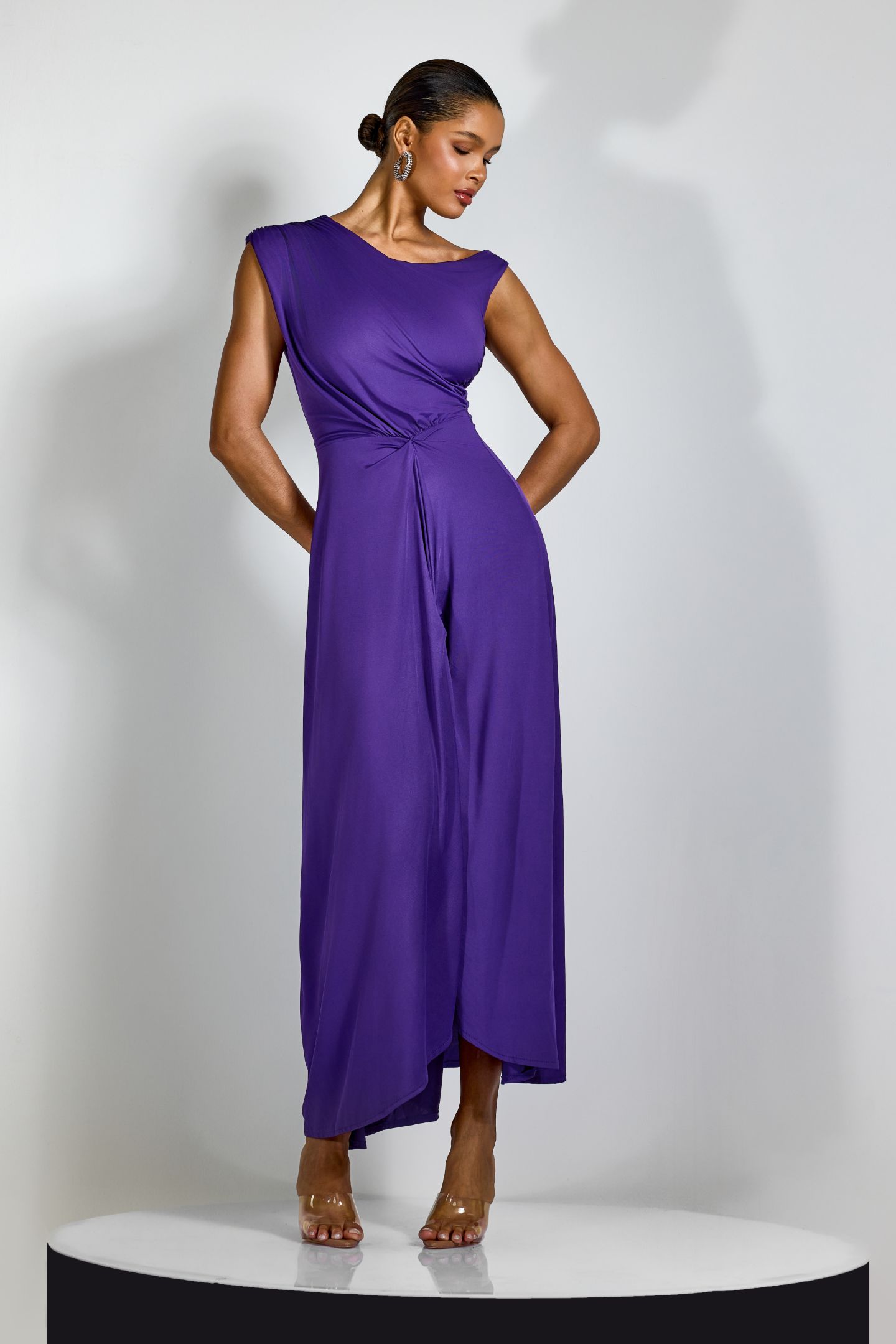 Veleda Asymmetric Neck Draped Maxi Dress