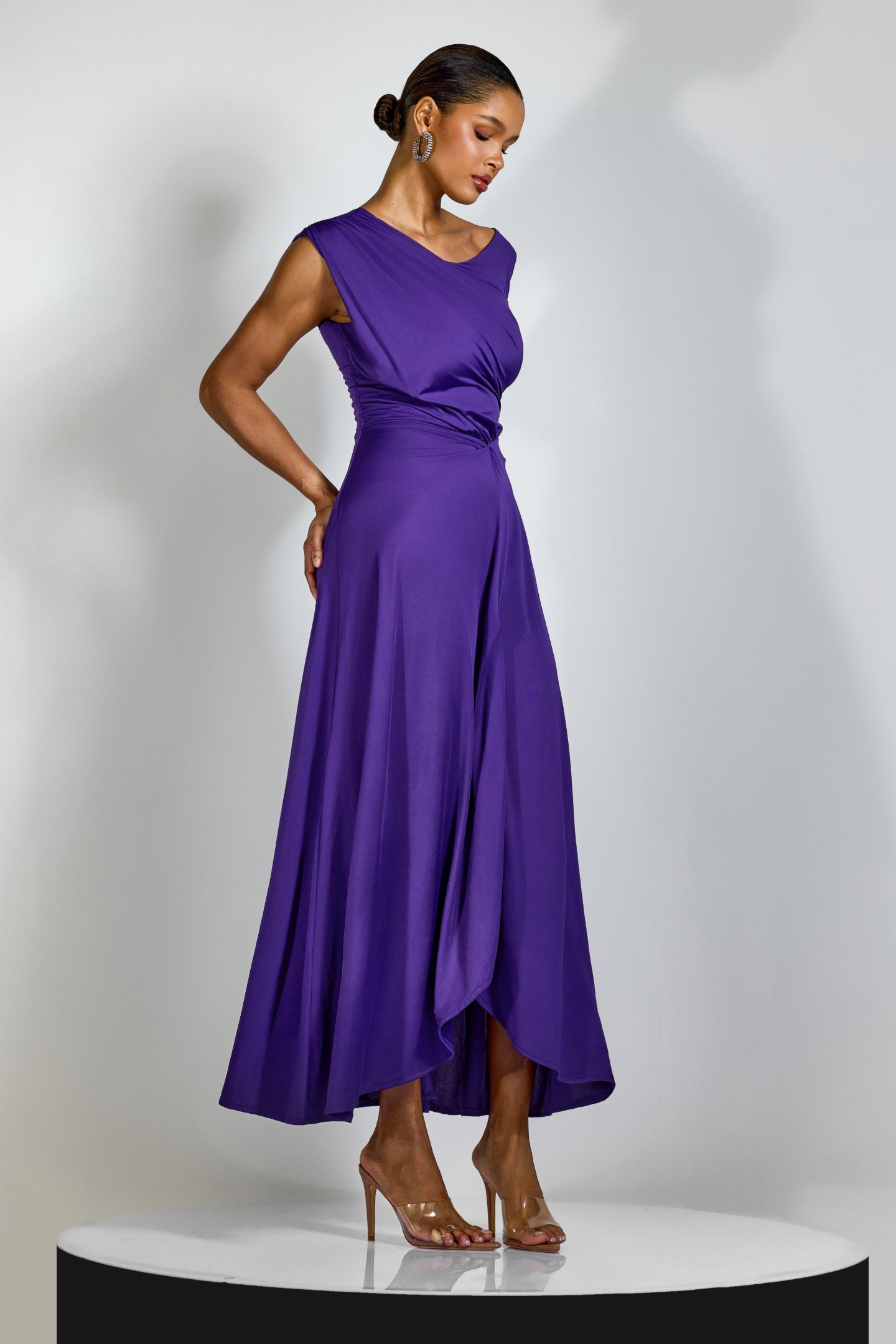 Veleda Asymmetric Neck Draped Maxi Dress