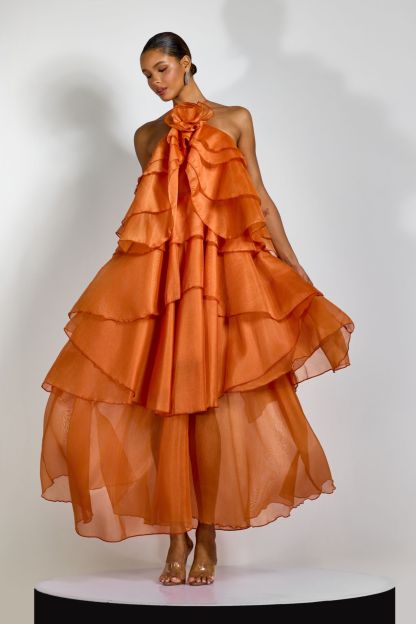 Sibley Halterneck Tiered Ruffle Maxi Dress