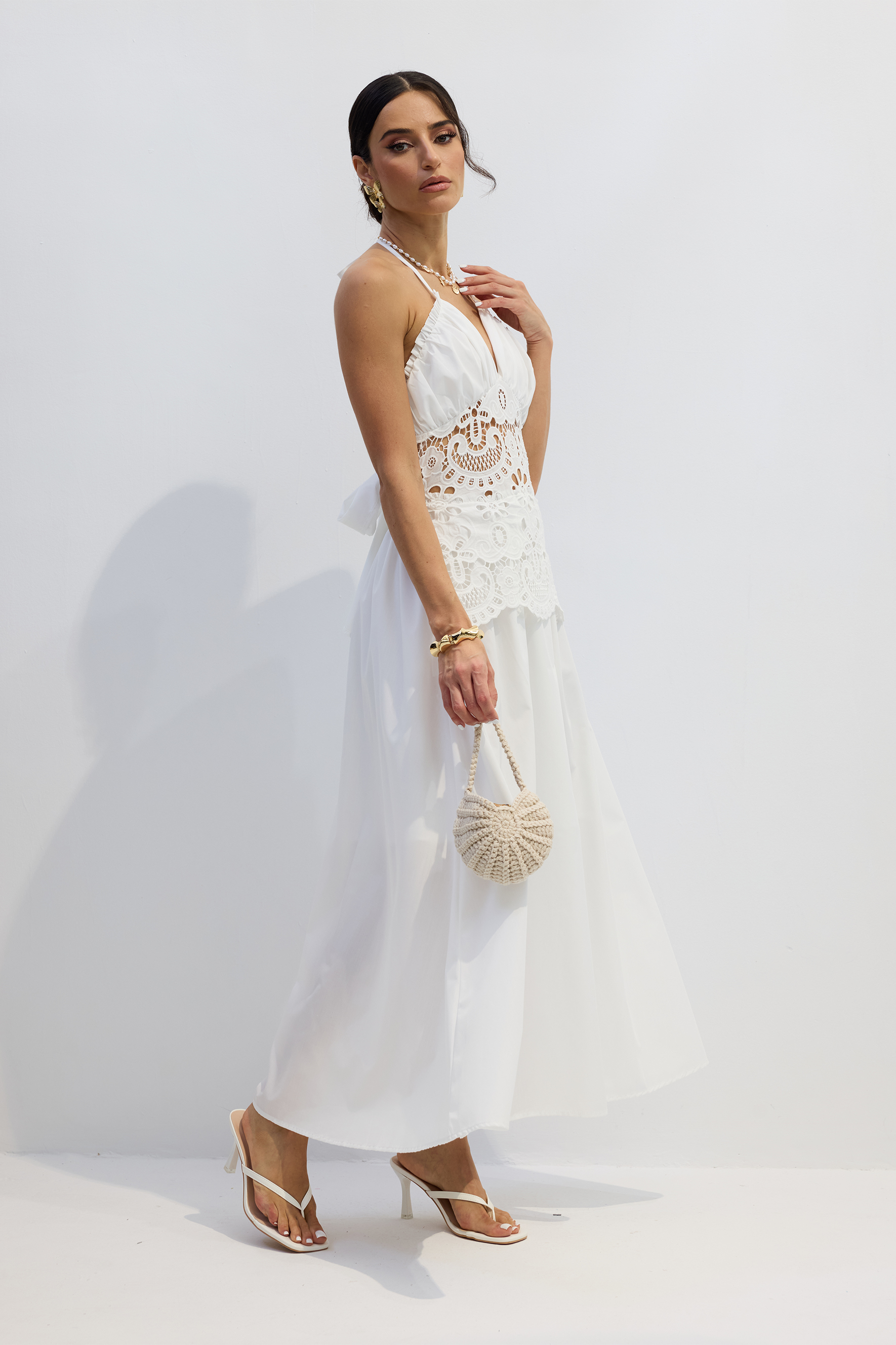 Tara Lace Embroidered Halterneck Maxi Dress