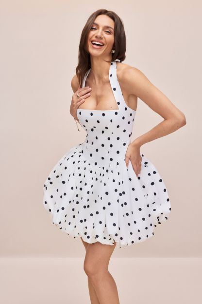 Vivianne Polka Dot Bubble Hem Mini Dress