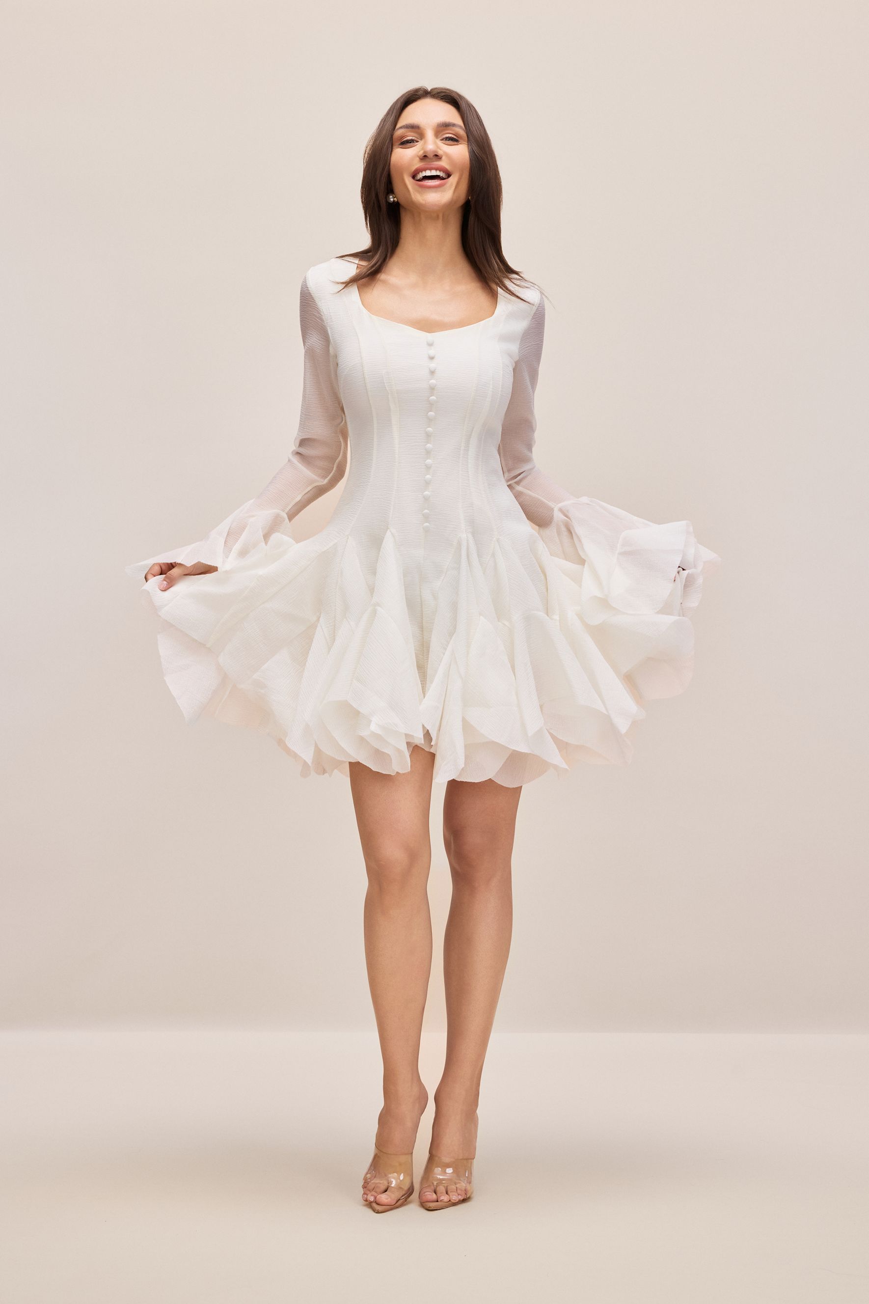 Miranda Long Sleeve Asymmetric Hem Mini Dress