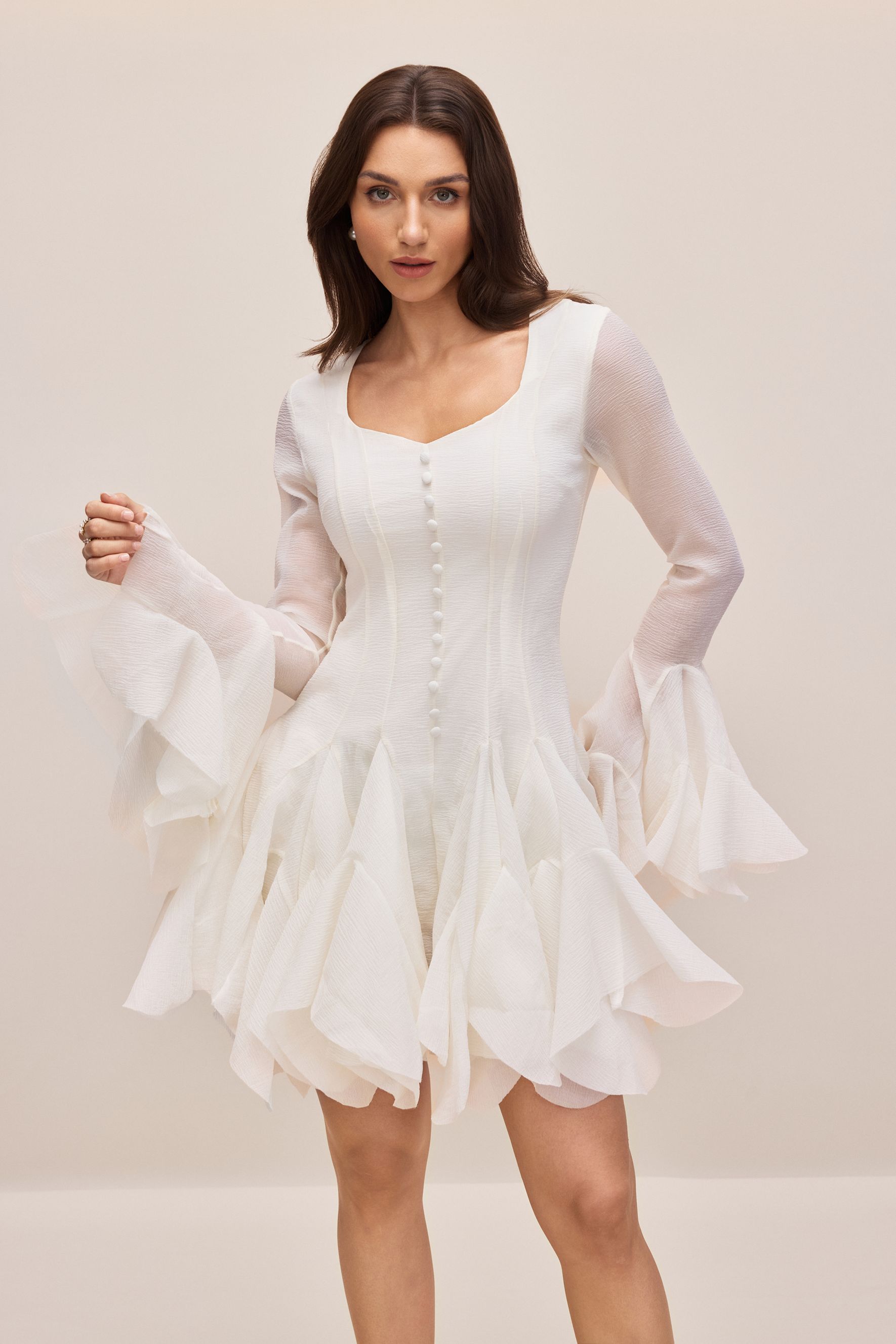 Miranda Long Sleeve Asymmetric Hem Mini Dress