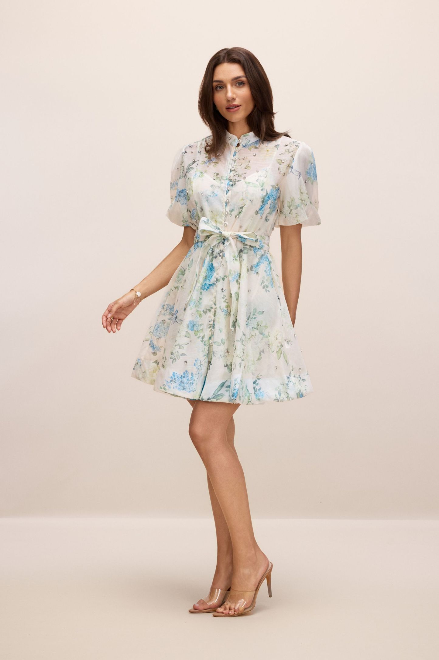 Caroline Floral Print Puff Sleeve Mini Dress