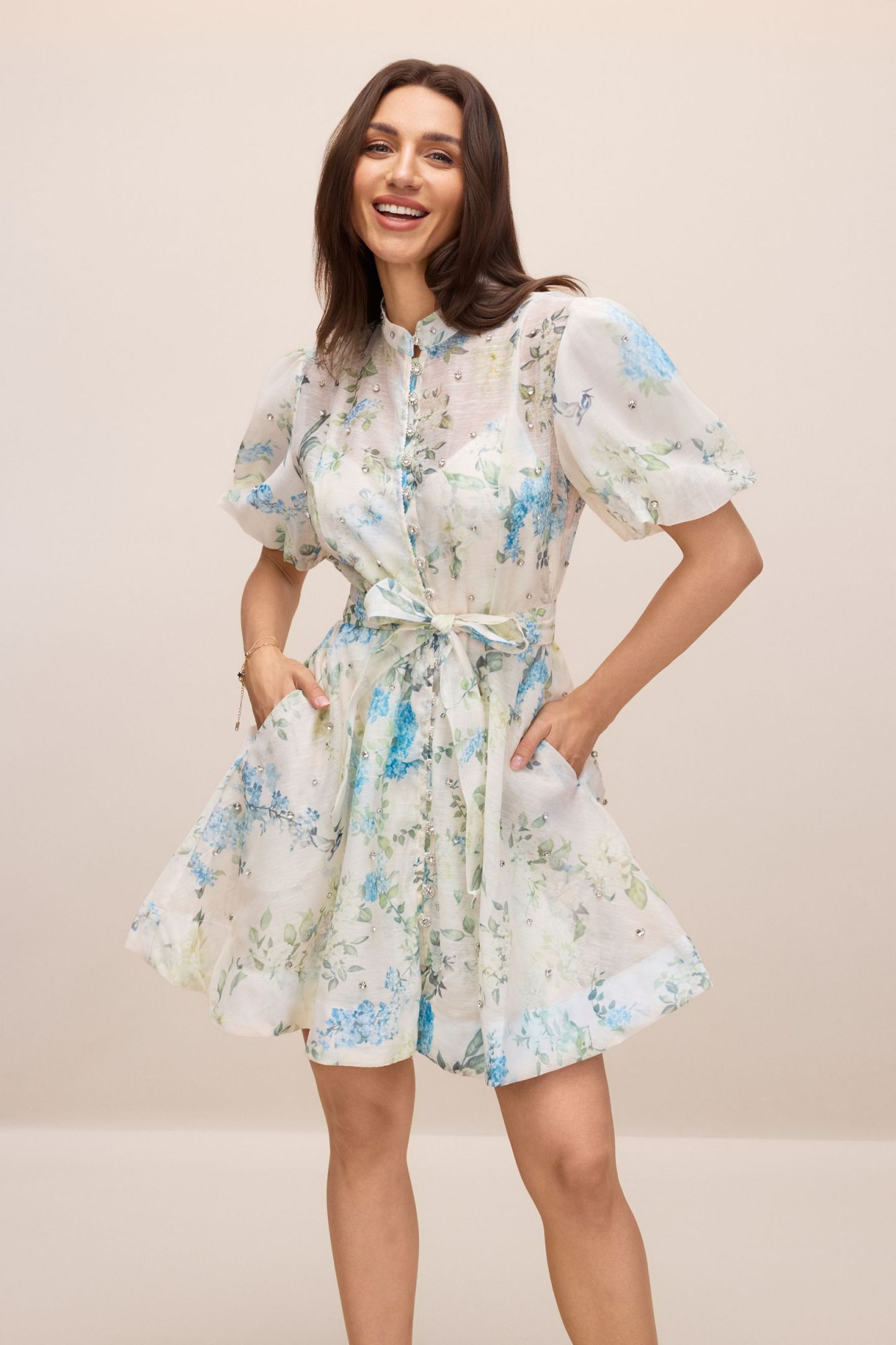 Caroline Floral Print Puff Sleeve Mini Dress