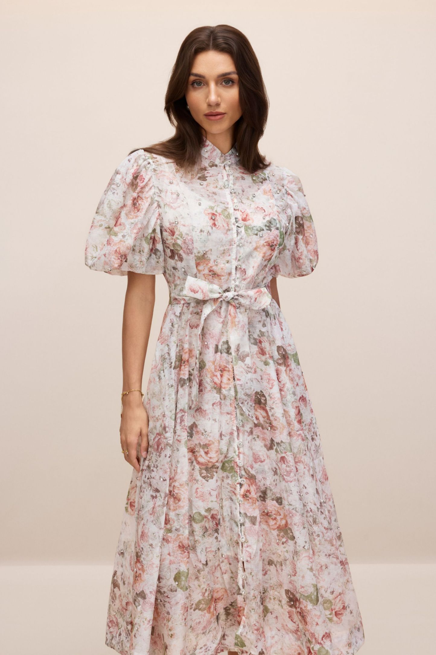 Serena Floral Print Puff Sleeve Midi Dress