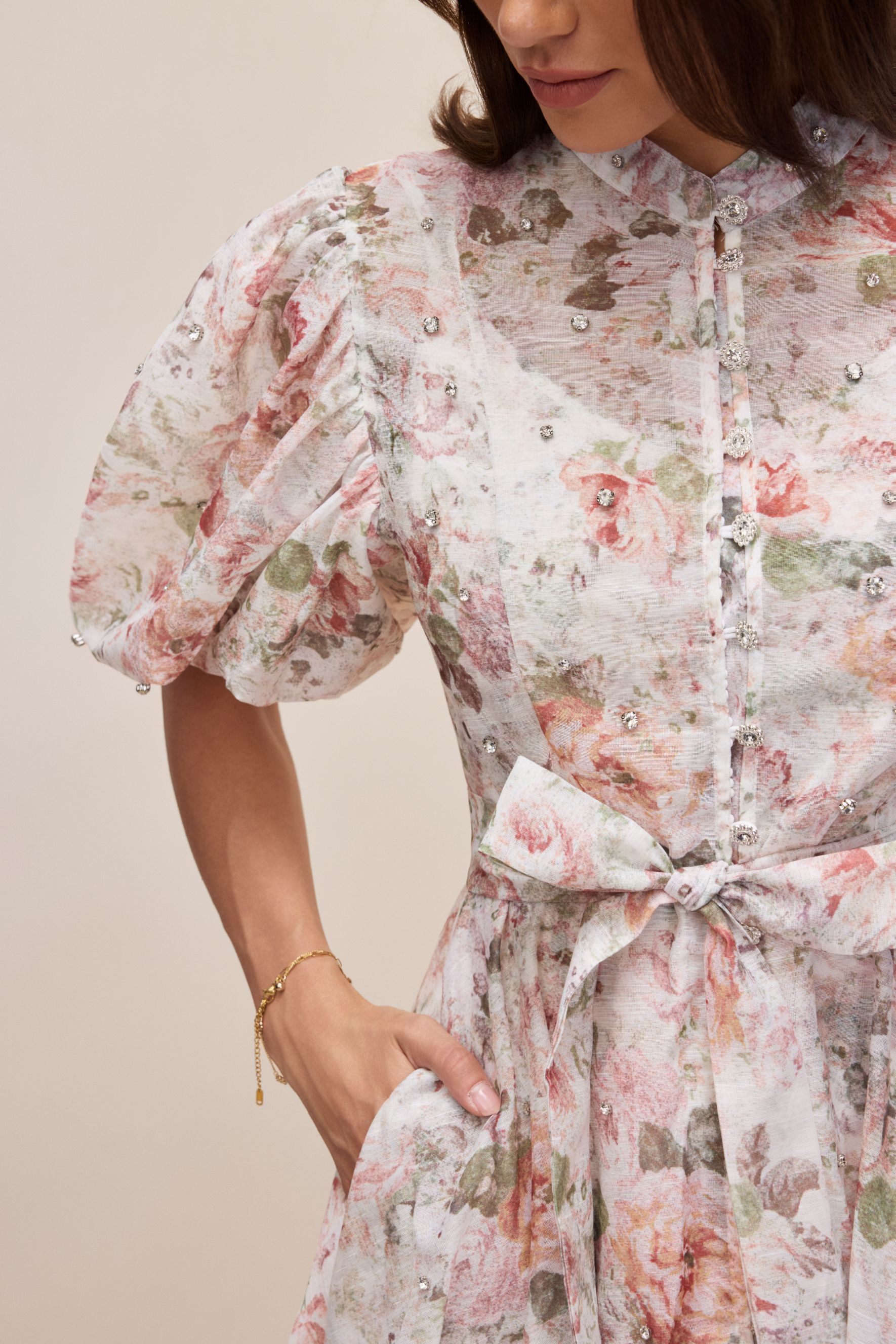 Serena Floral Print Puff Sleeve Midi Dress