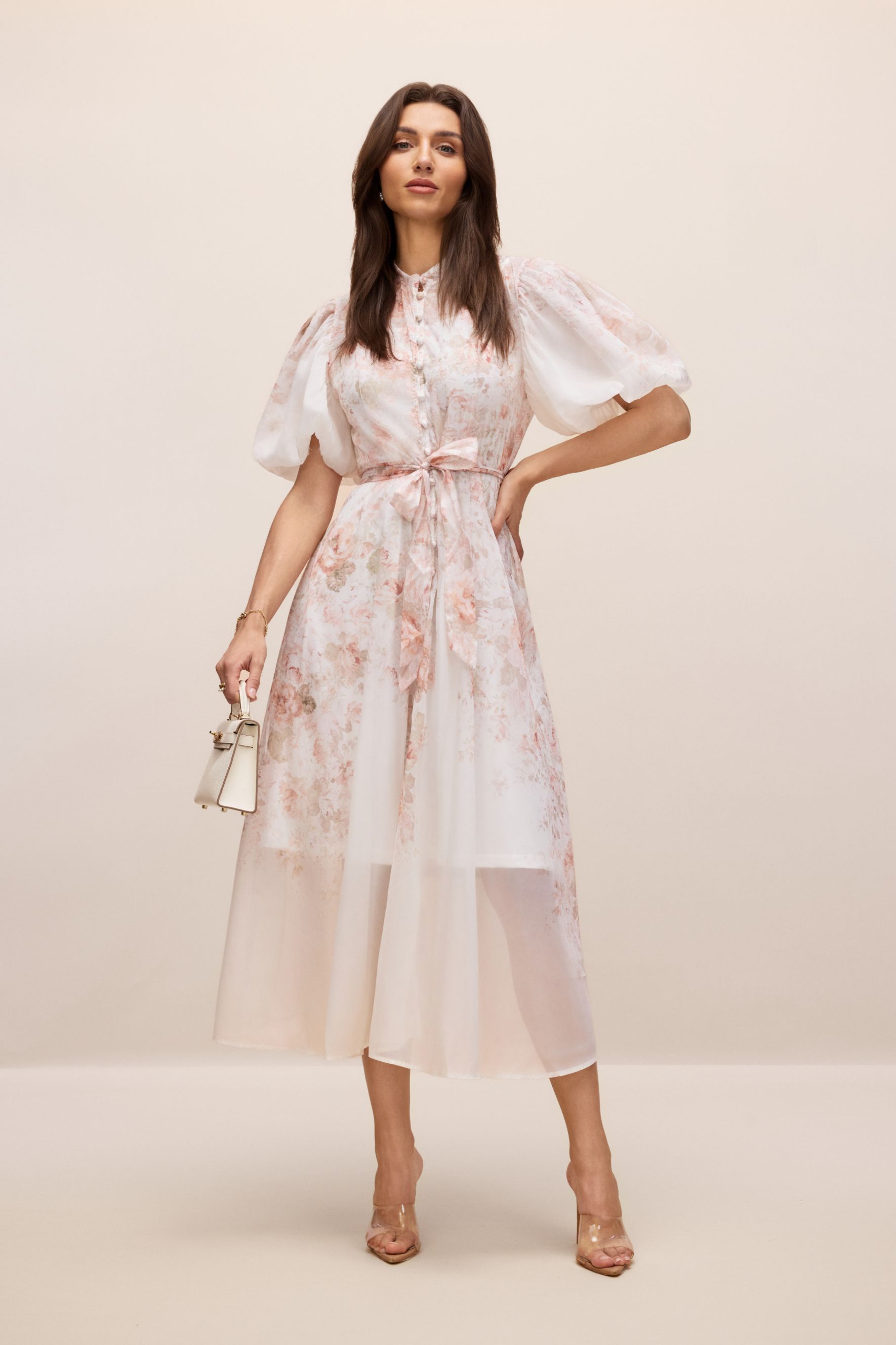 Denise Floral Print Puff Sleeve Midi Dress