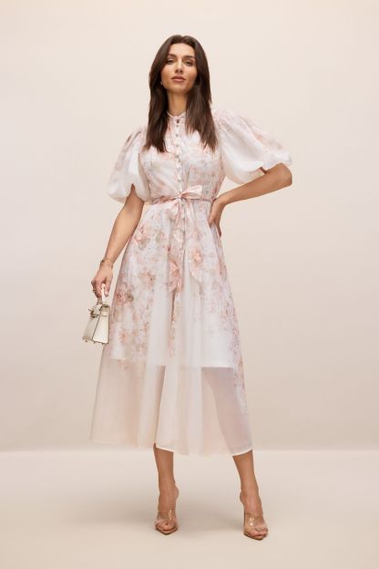 Denise Floral Print Puff Sleeve Midi Dress