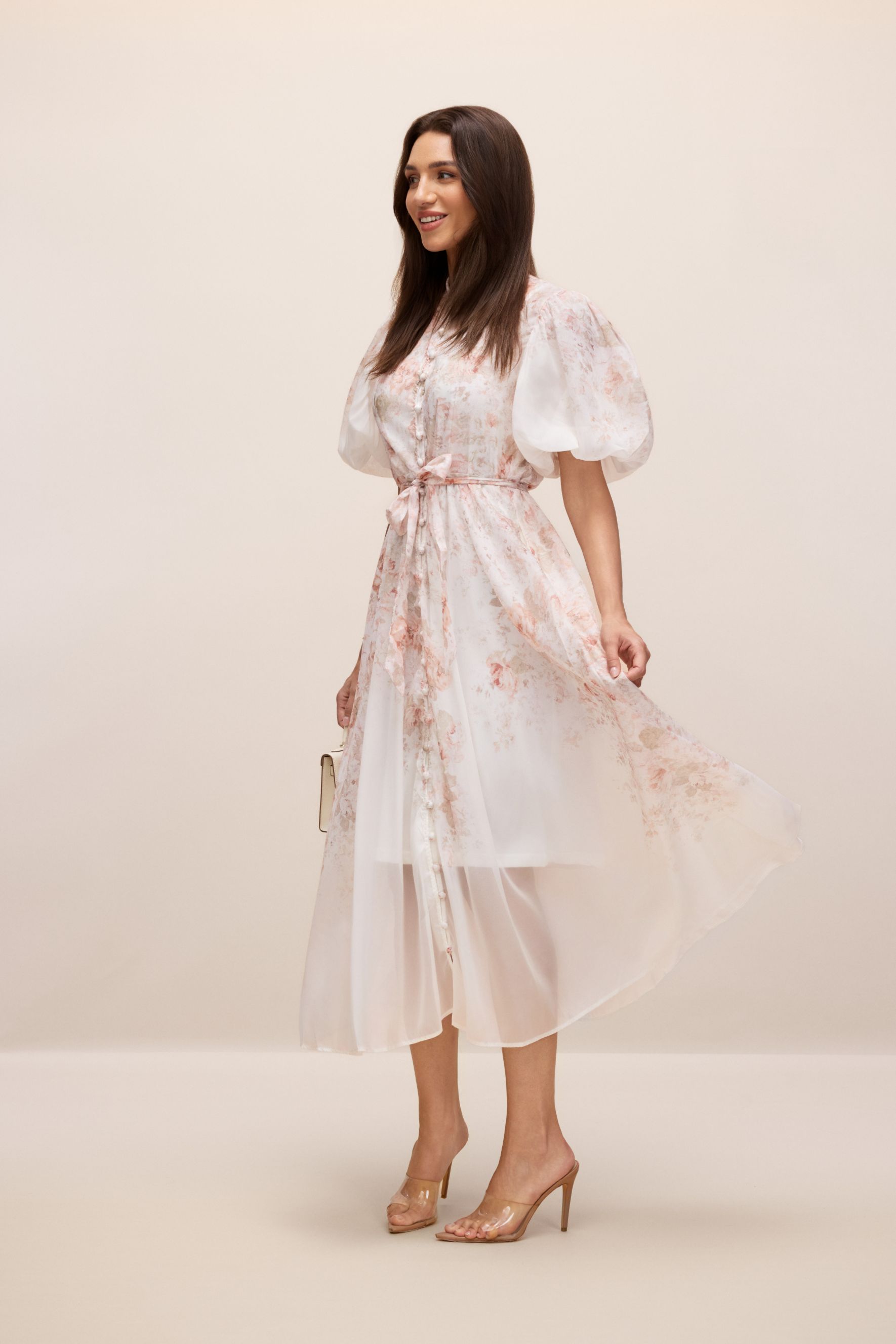 Denise Floral Print Puff Sleeve Midi Dress