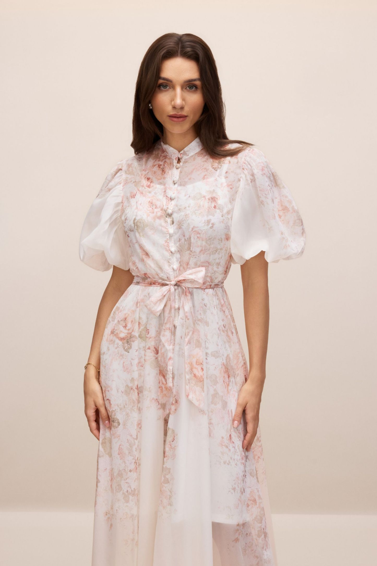 Denise Floral Print Puff Sleeve Midi Dress