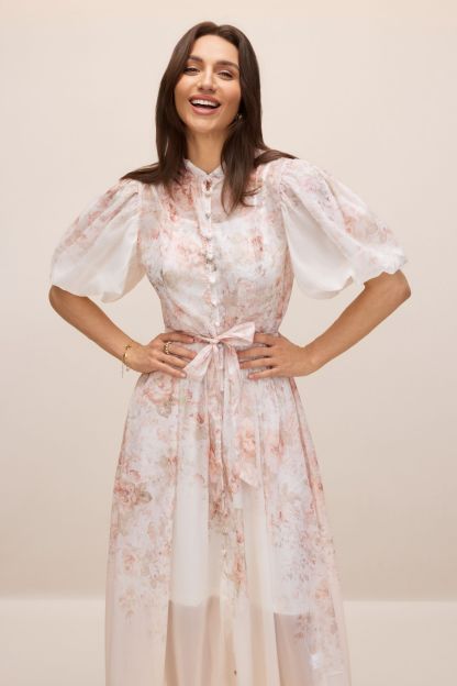 Denise Floral Print Puff Sleeve Midi Dress