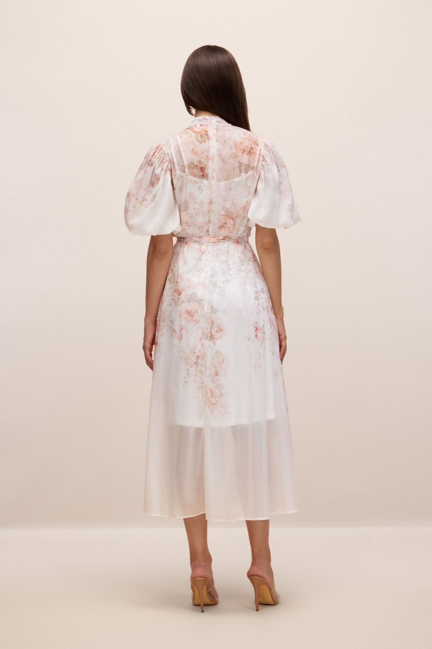 Denise Floral Print Puff Sleeve Midi Dress