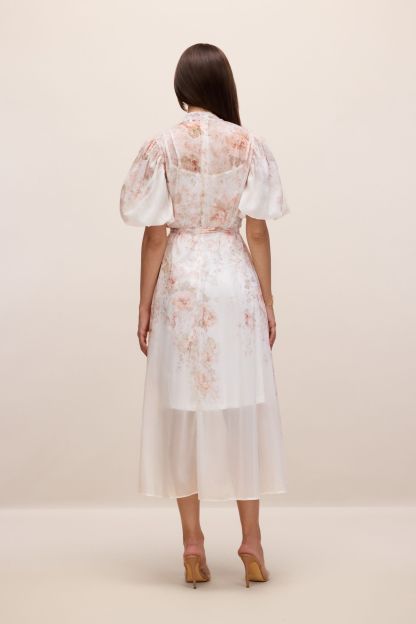 Denise Floral Print Puff Sleeve Midi Dress