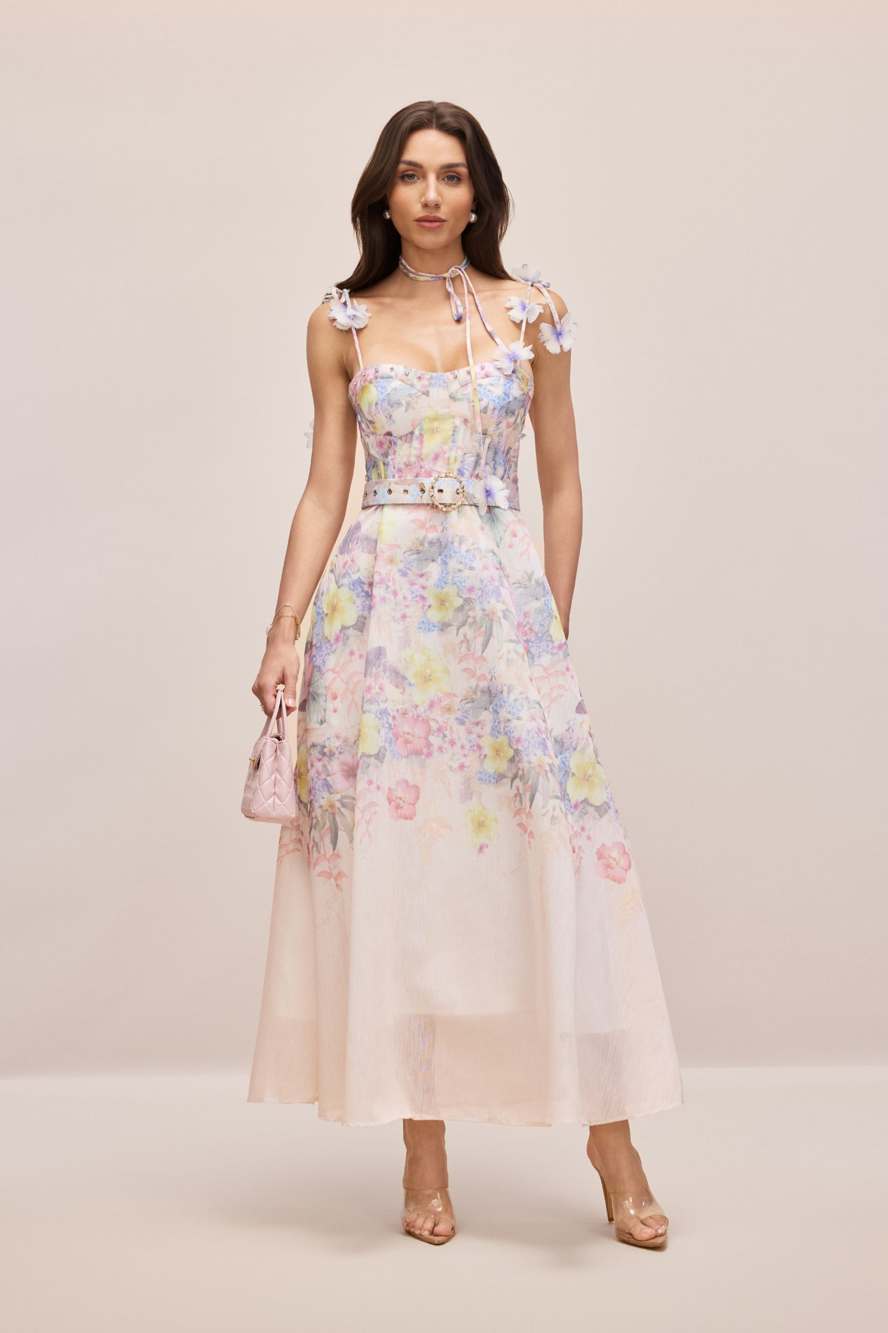 Tasha Floral Strap Corset Maxi Dress