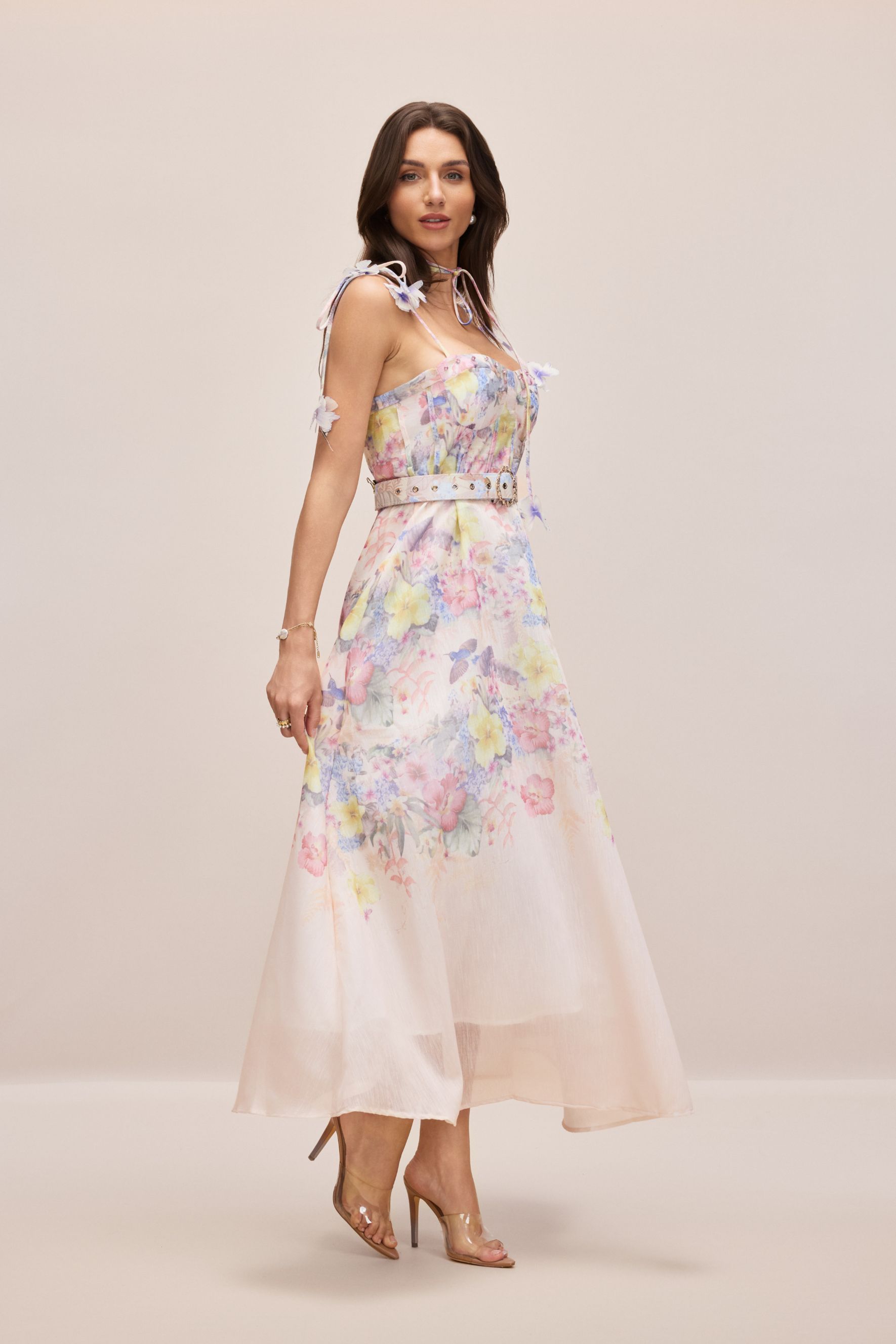Tasha Floral Strap Corset Maxi Dress