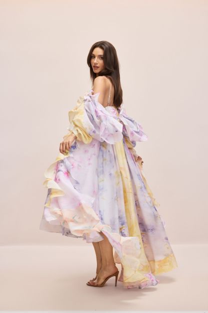 Elena Floral Print Ruffle Maxi Dress