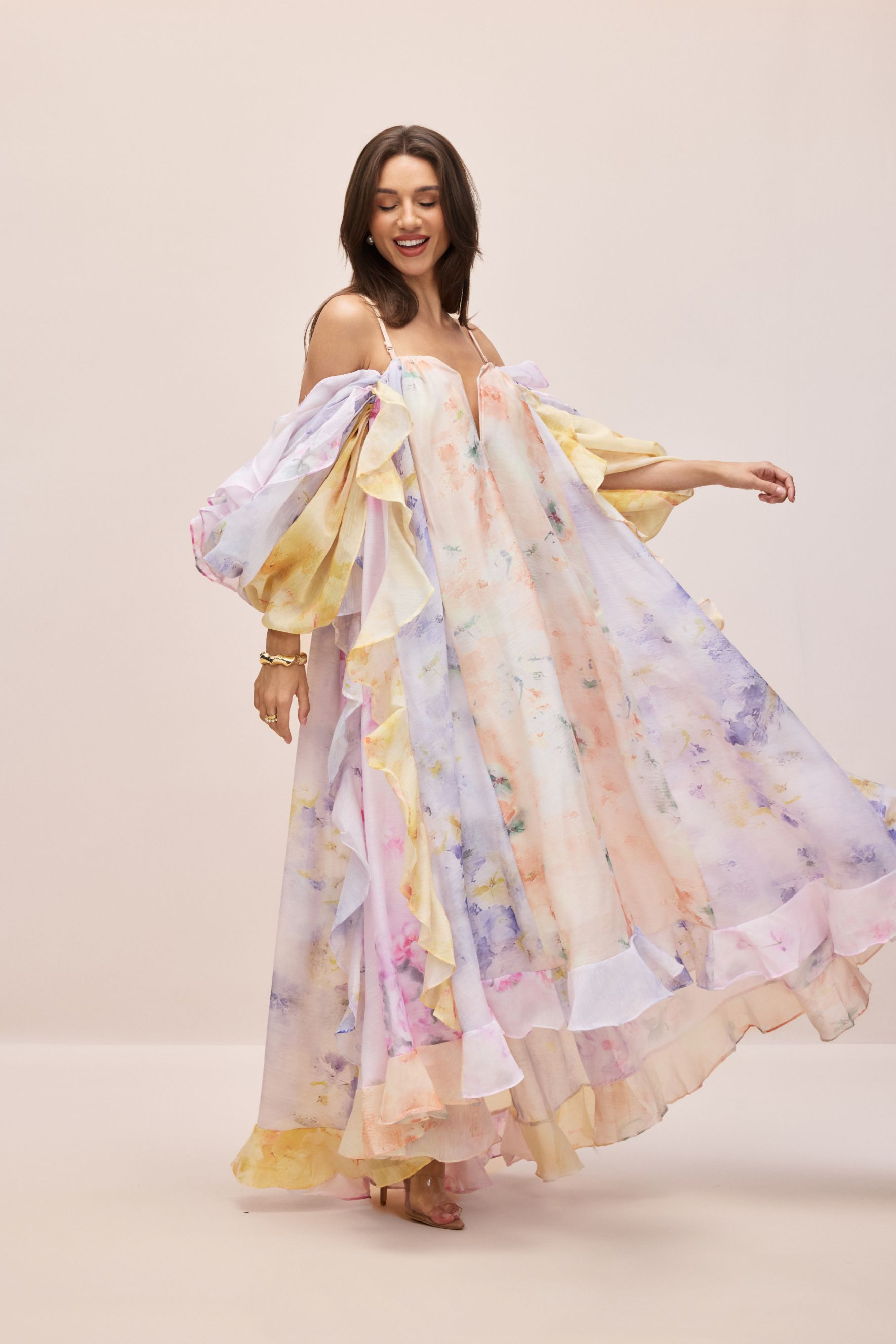 Elena Floral Print Ruffle Maxi Dress