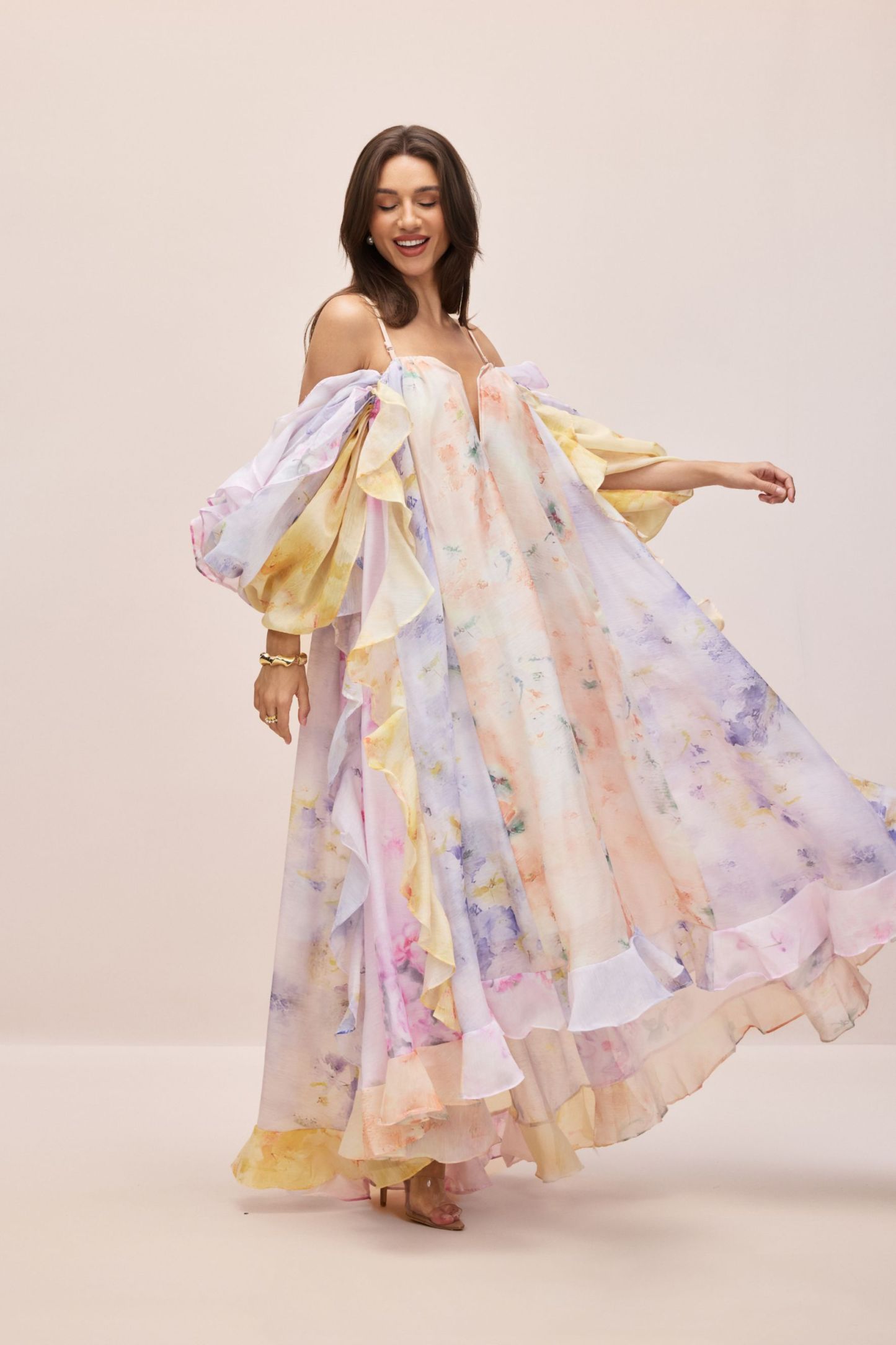Elena Floral Print Ruffle Maxi Dress