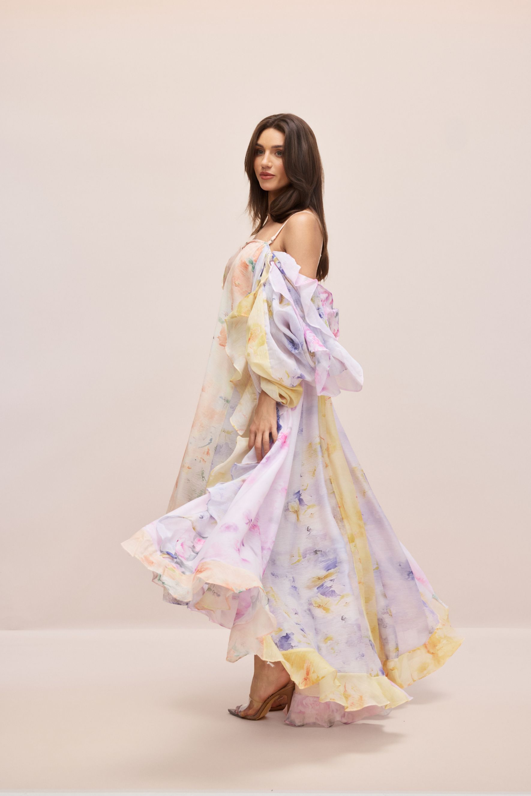 Elena Floral Print Ruffle Maxi Dress