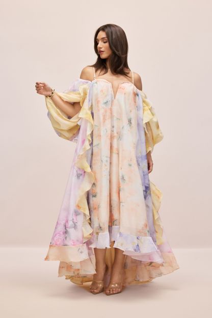 Elena Floral Print Ruffle Maxi Dress