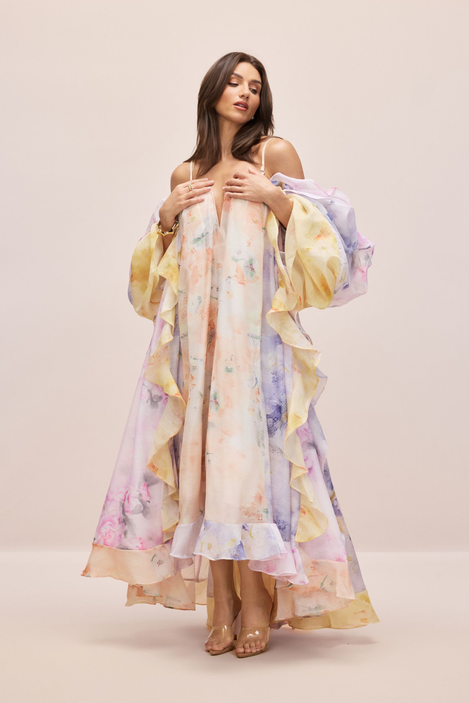 Elena Floral Print Ruffle Maxi Dress