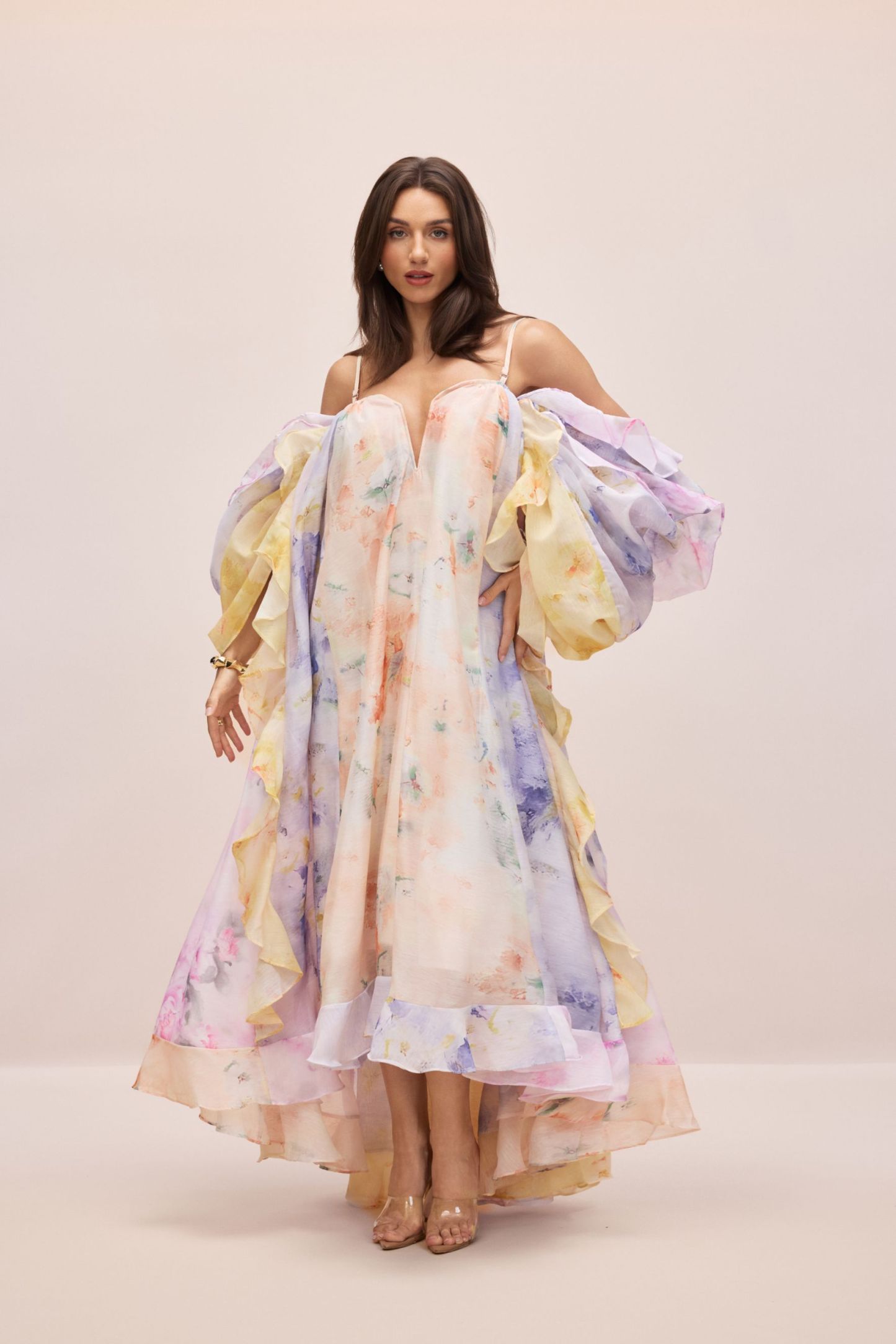 Elena Floral Print Ruffle Maxi Dress