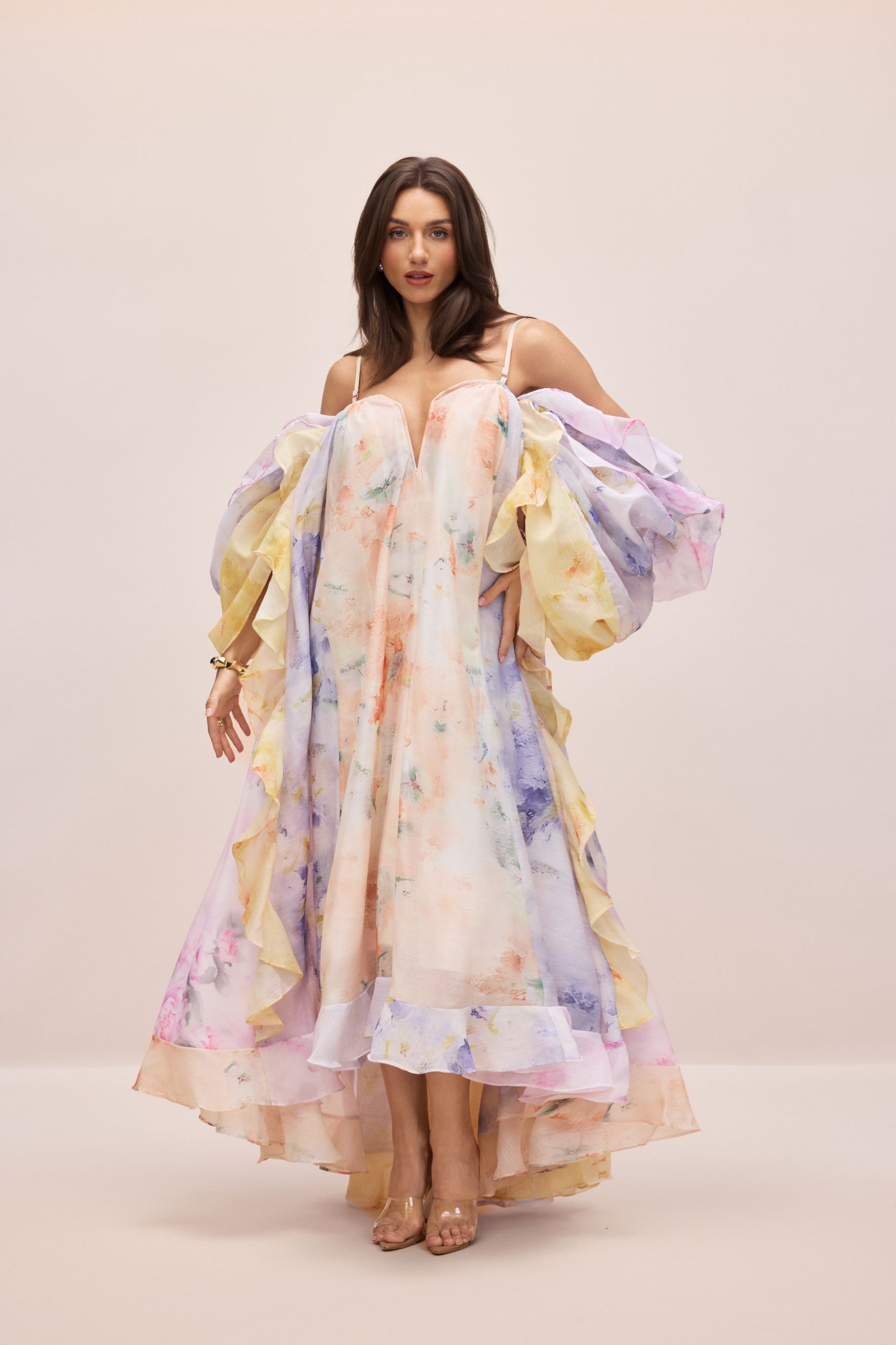 Elena Floral Print Ruffle Maxi Dress