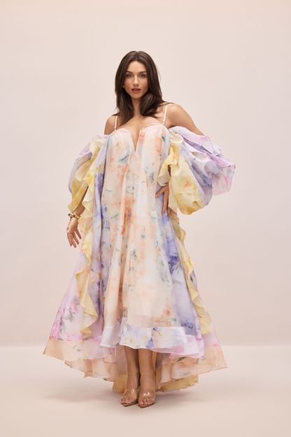 Elena Floral Print Ruffle Maxi Dress