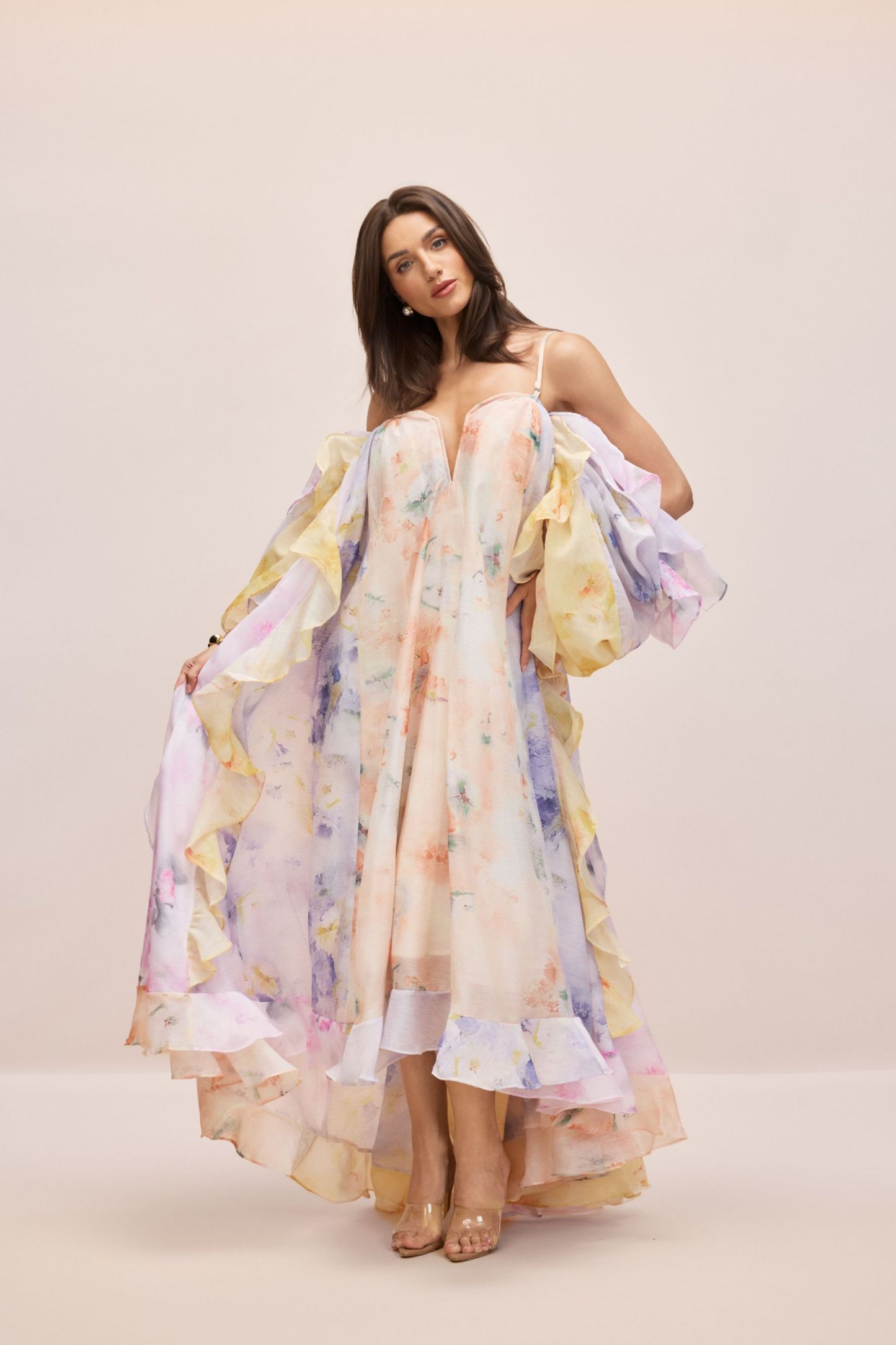 Elena Floral Print Ruffle Maxi Dress