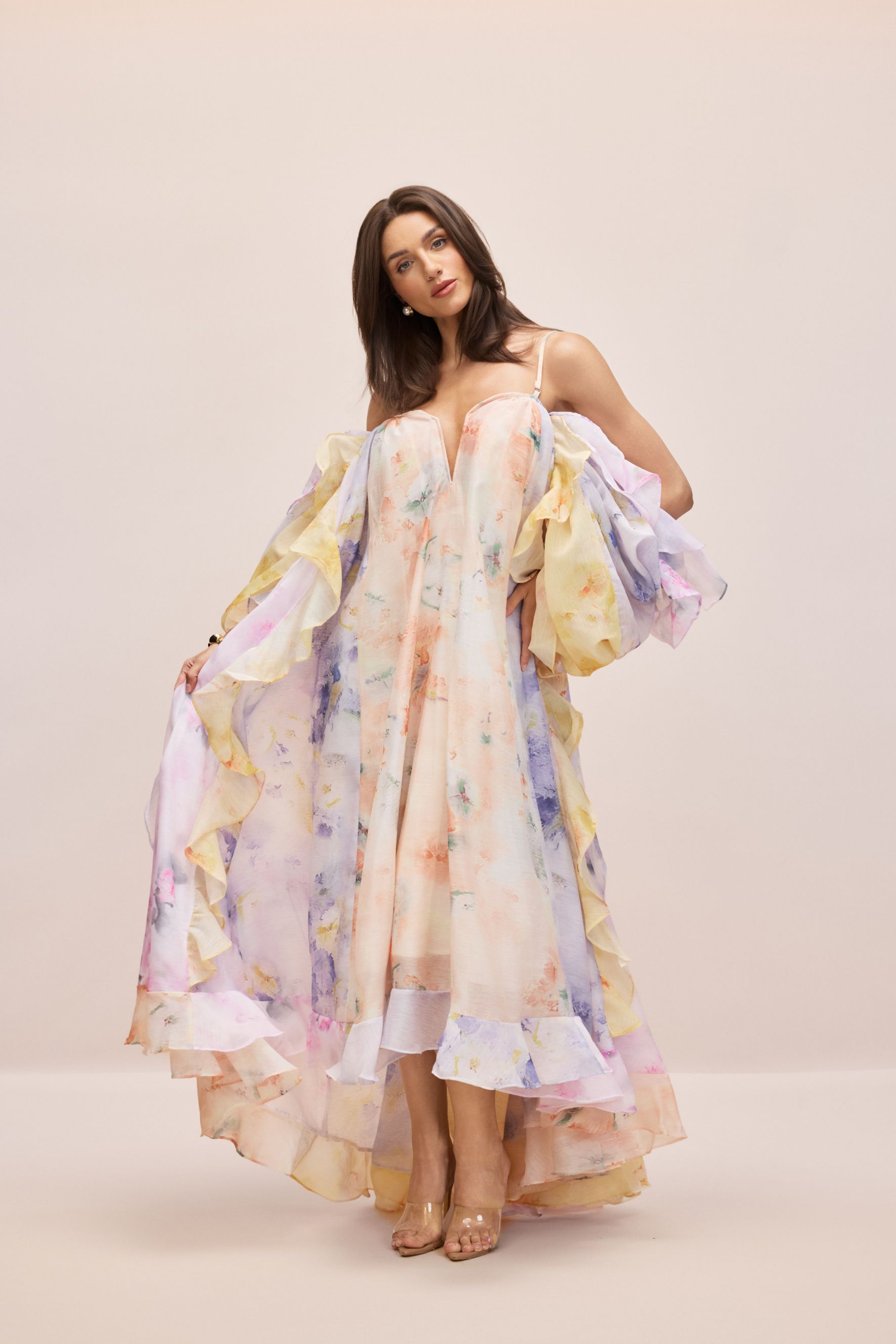 Elena Floral Print Ruffle Maxi Dress