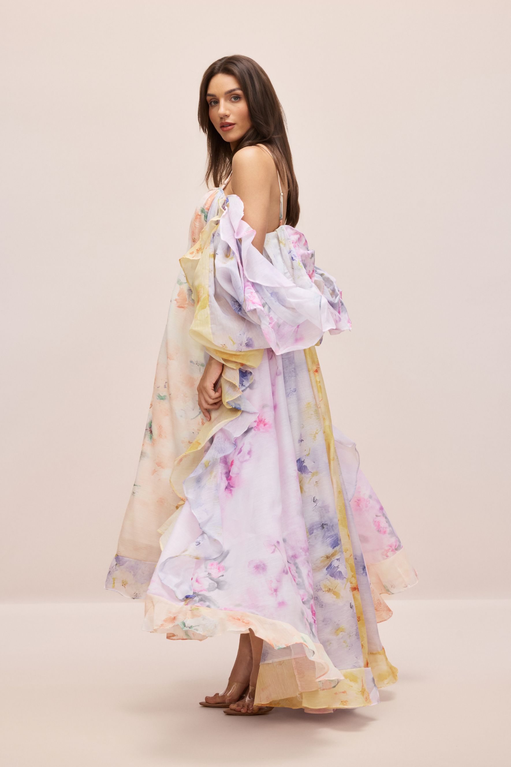 Elena Floral Print Ruffle Maxi Dress