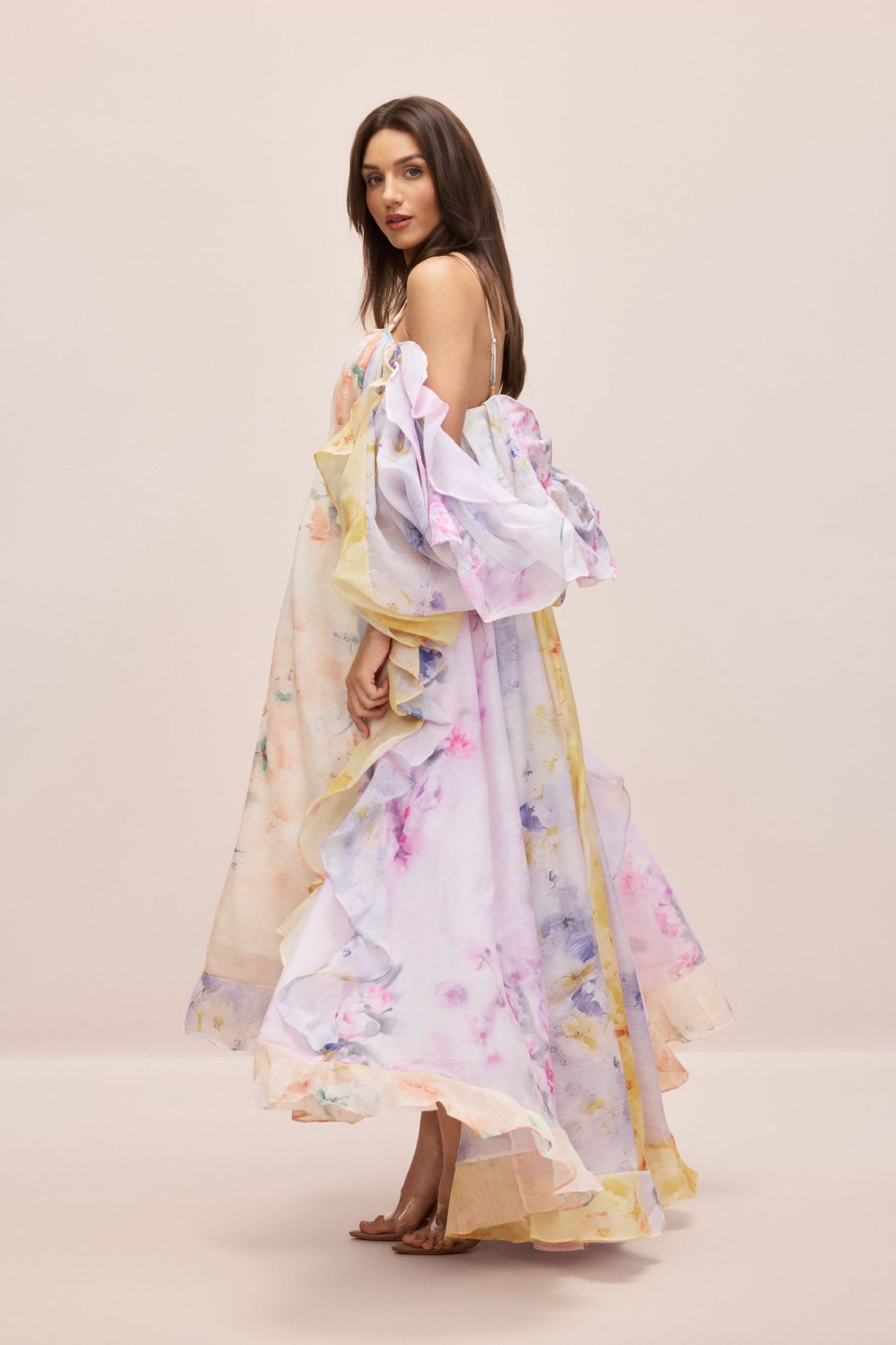 Elena Floral Print Ruffle Maxi Dress
