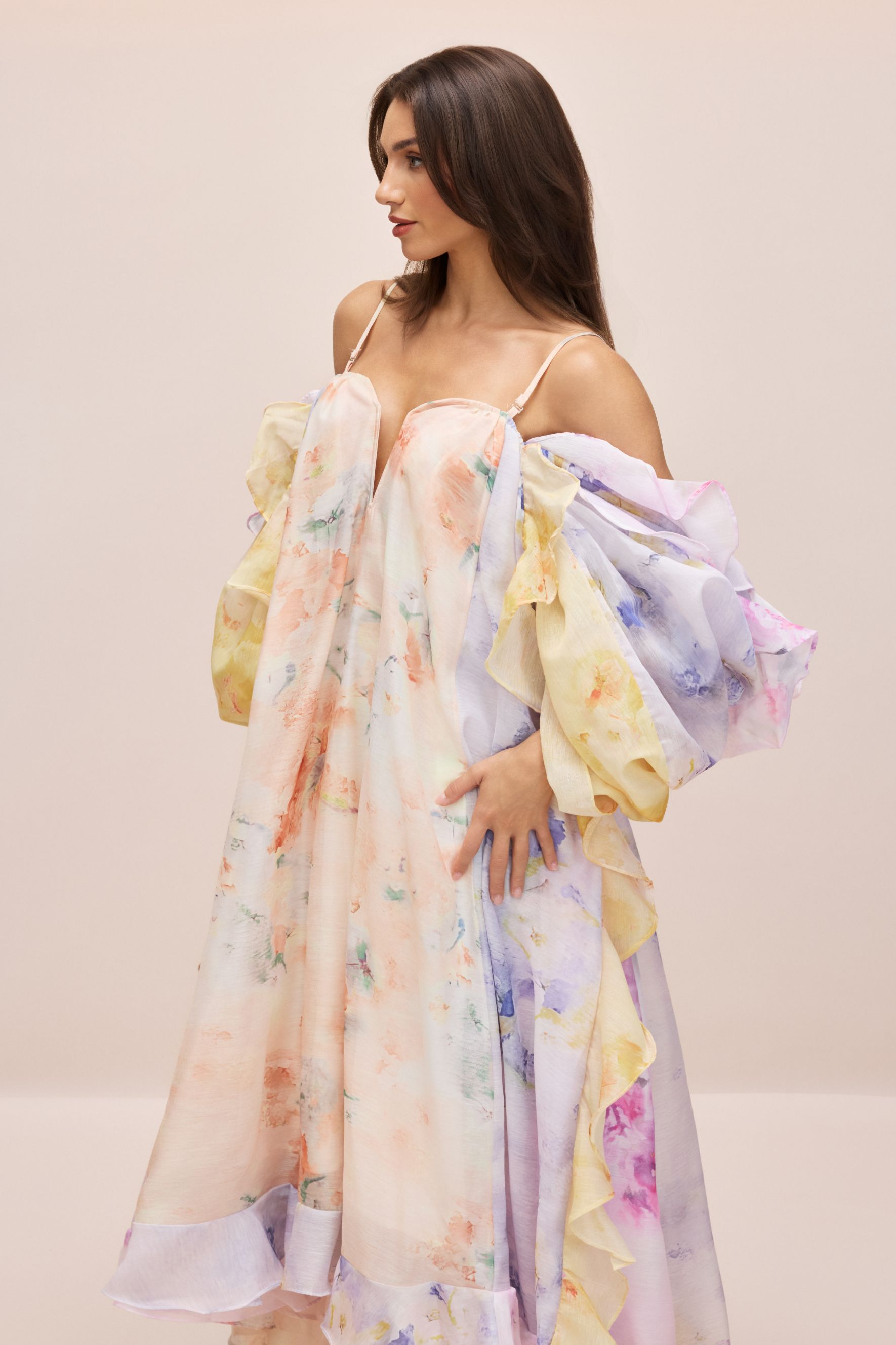 Elena Floral Print Ruffle Maxi Dress