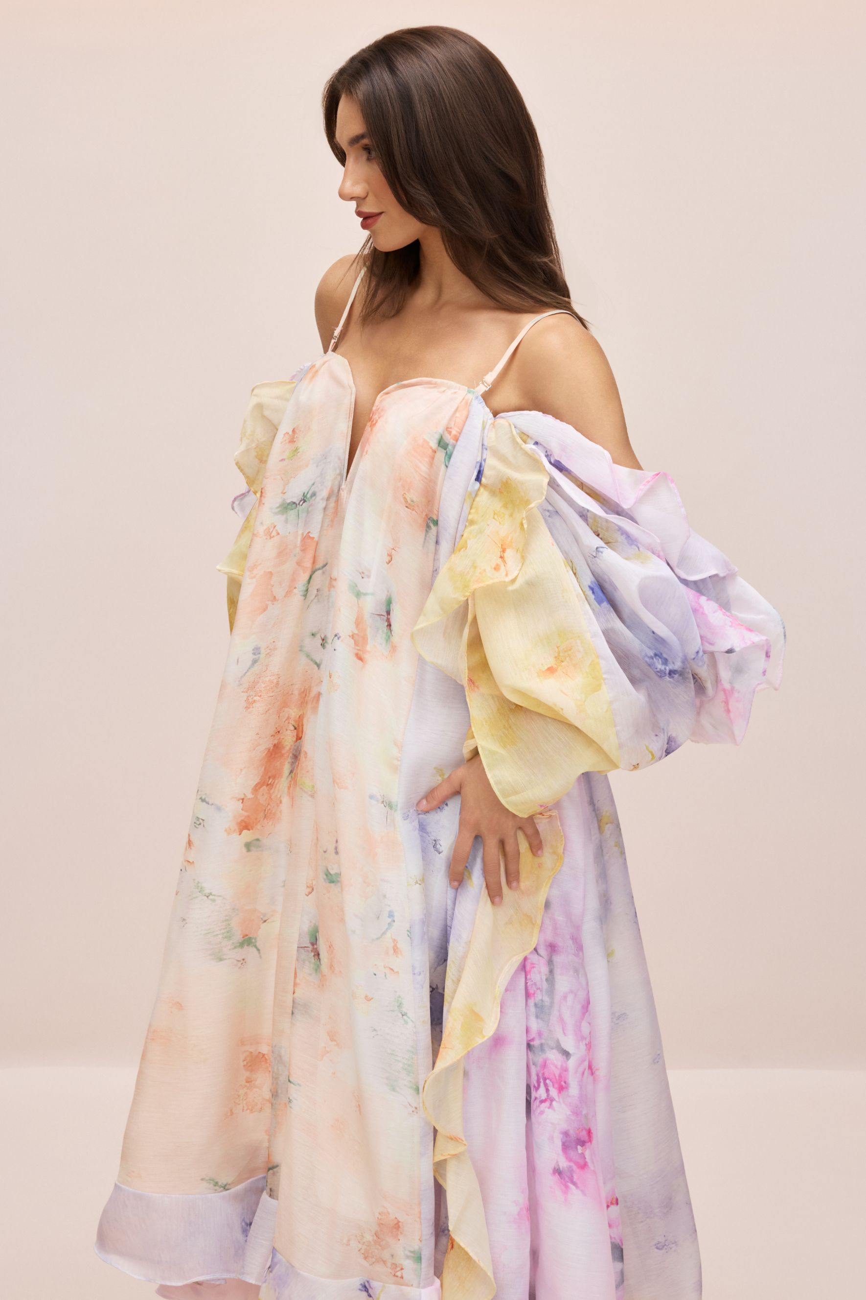 Elena Floral Print Ruffle Maxi Dress