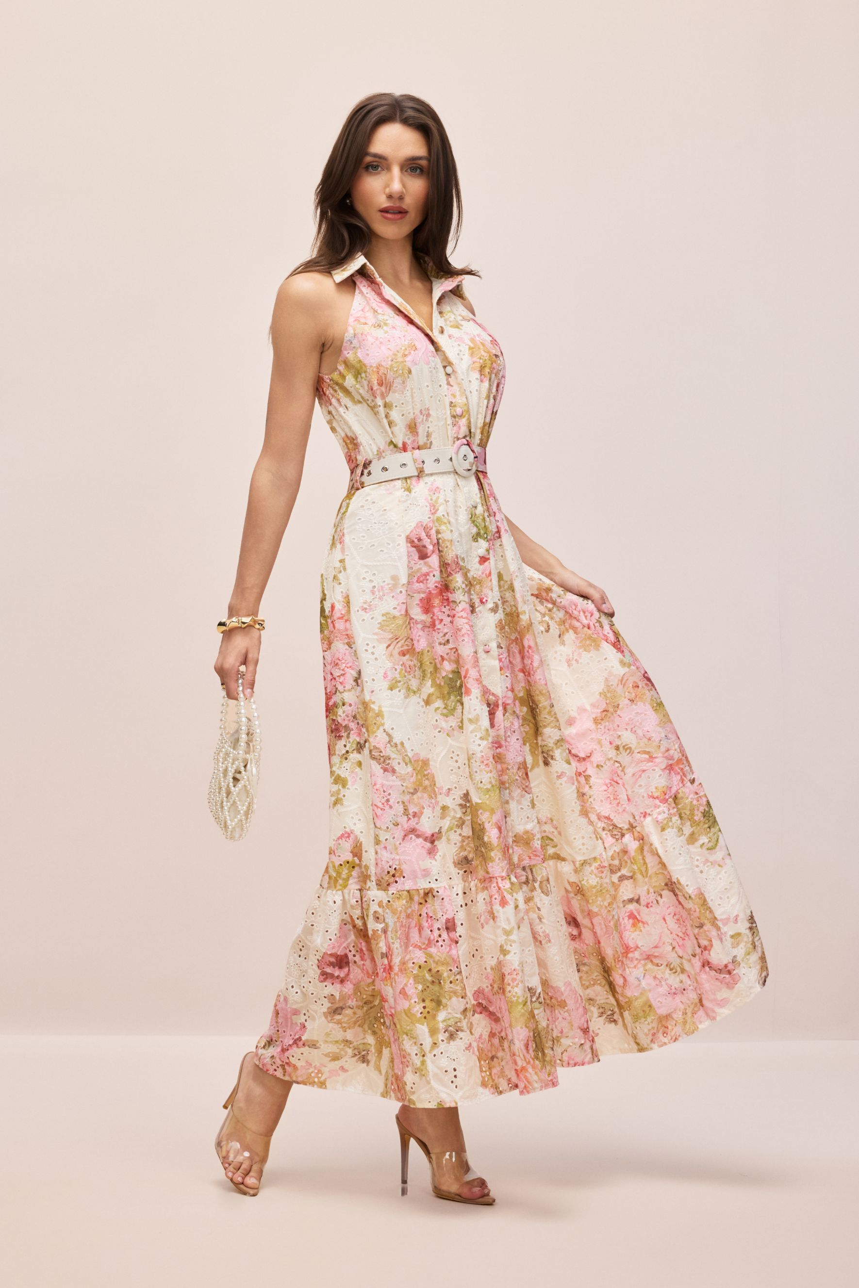 Shirley Floral Print Broderie Maxi Dress