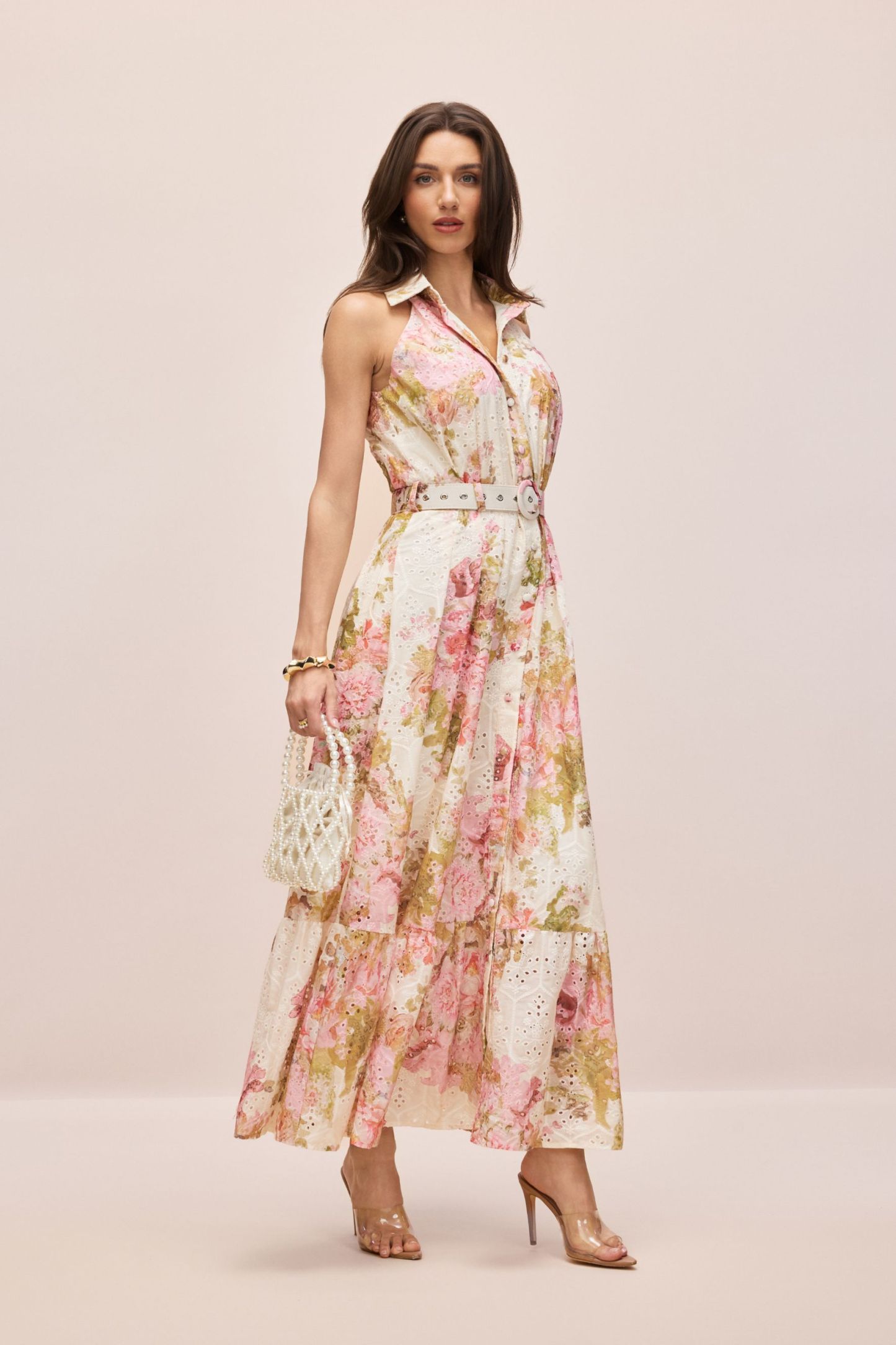 Shirley Floral Print Broderie Maxi Dress