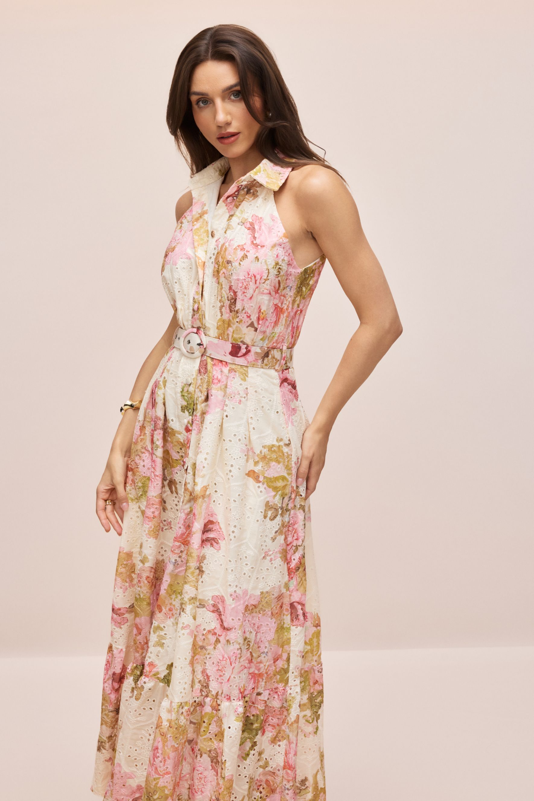 Shirley Floral Print Broderie Maxi Dress