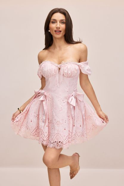 Naomi Embroidered Lace Off Shoulder Mini Dress