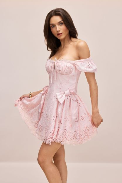 Naomi Embroidered Lace Off Shoulder Mini Dress